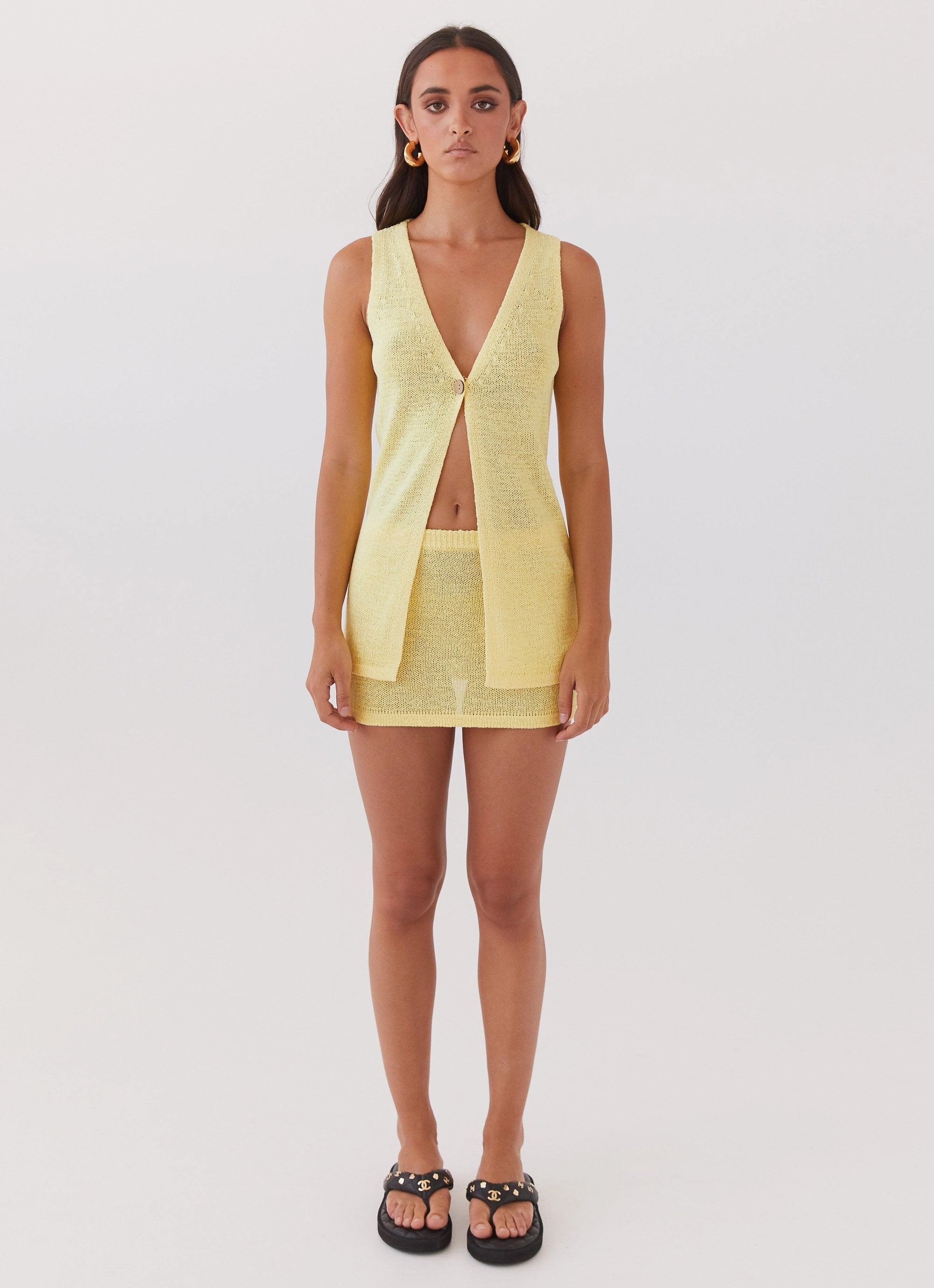 StaticDissipativeFabric ArticulatedJoints Capri Glow Knit Mini Skirt - Canary