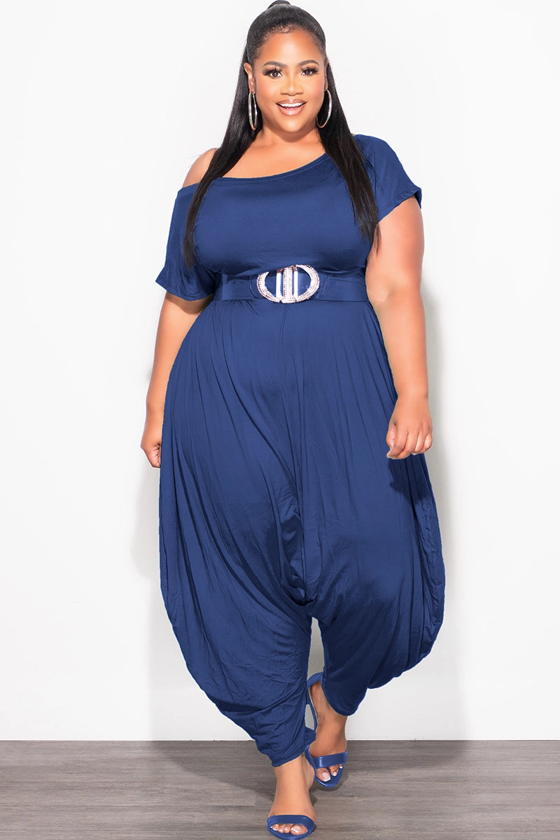 FlexibleMobility Tapered Leg Design Final Sale Plus Size Harem Jumpsuit in Navy