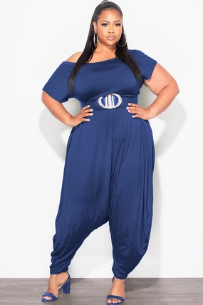 Final Sale Plus Size Harem Jumpsuit in Navy Back pockets Core Flex