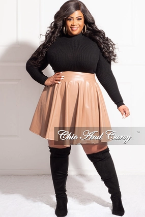 Trendy Waist Final Sale Plus Size Faux Leather Skirt in Camel