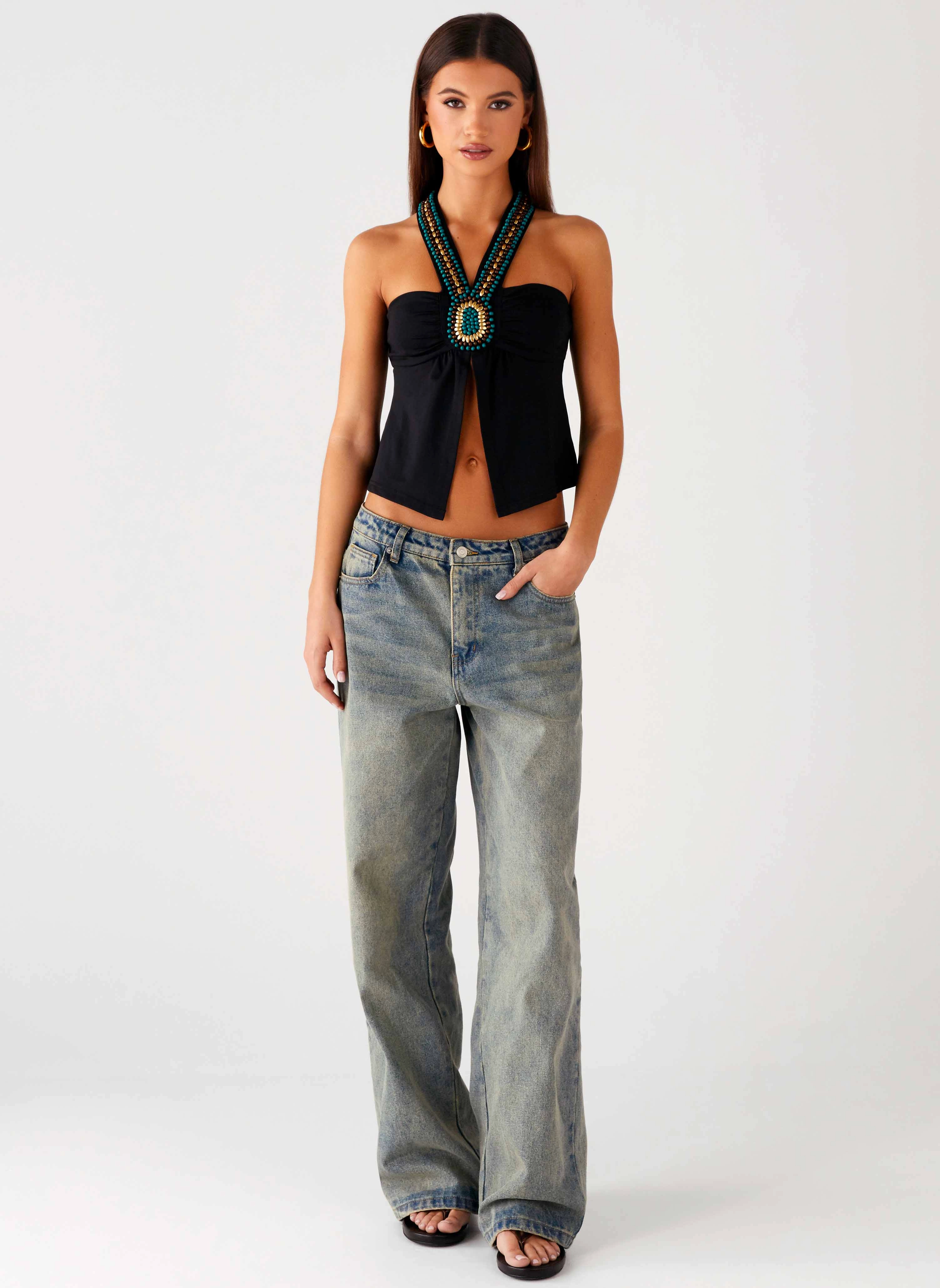 VNeckline AntiFade Treatment Boheme Breeze Halter Top - Black