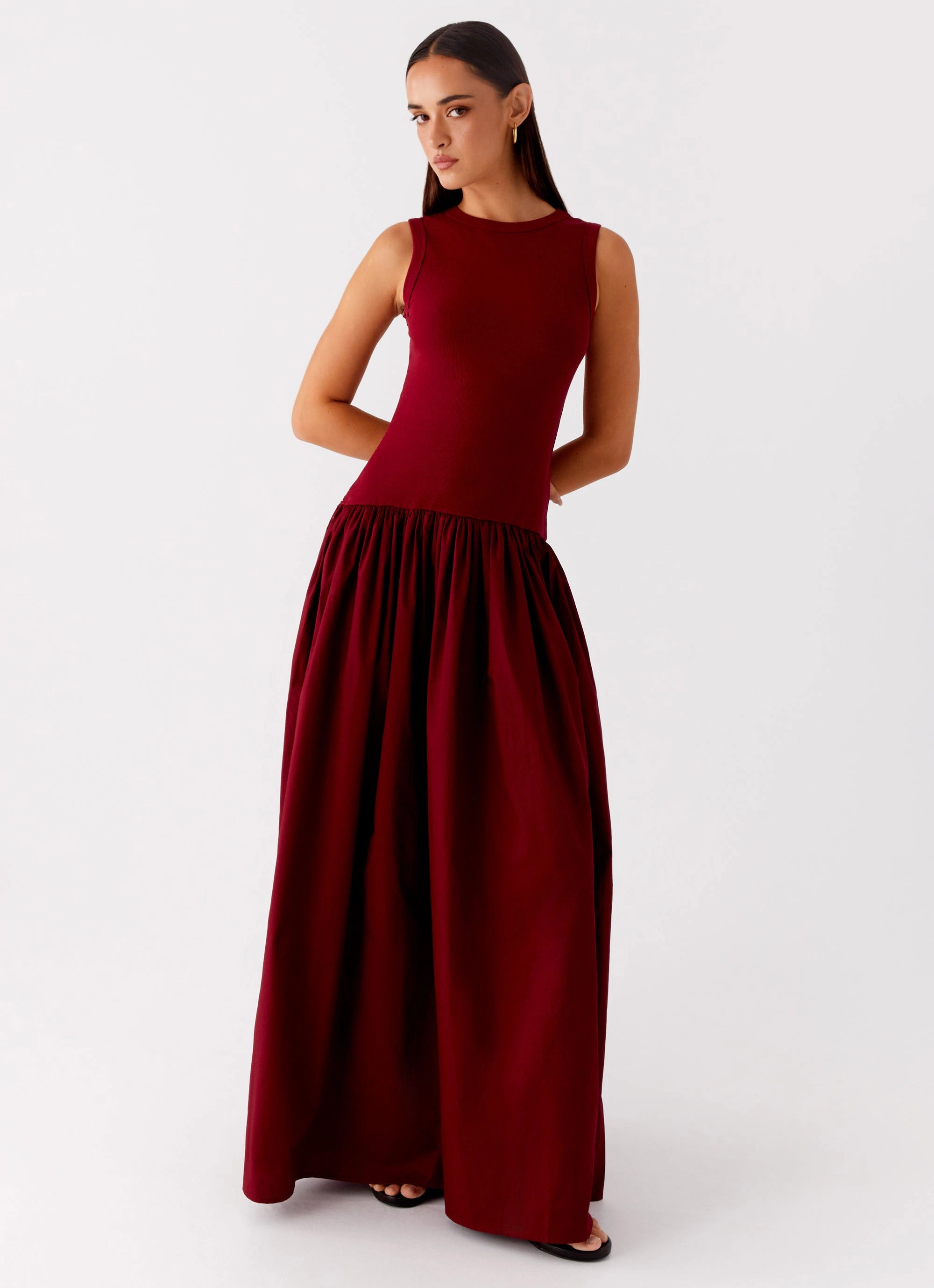 Flattering Shape Design Daily Wear Shivani Maxi Dress - Maroon