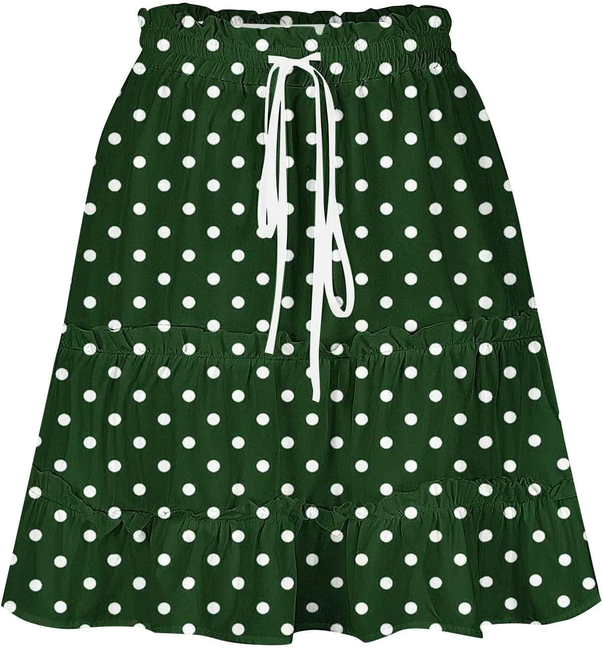 Boho Skirts for Women Summer Casual Elastic High Waist Drawstring Polka Dots Tie-up Flowy Short Mini Skirt