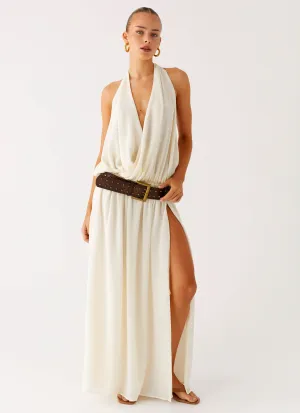 Fall Fashion Sleek Touch Narlah Halter Maxi Dress - Ivory