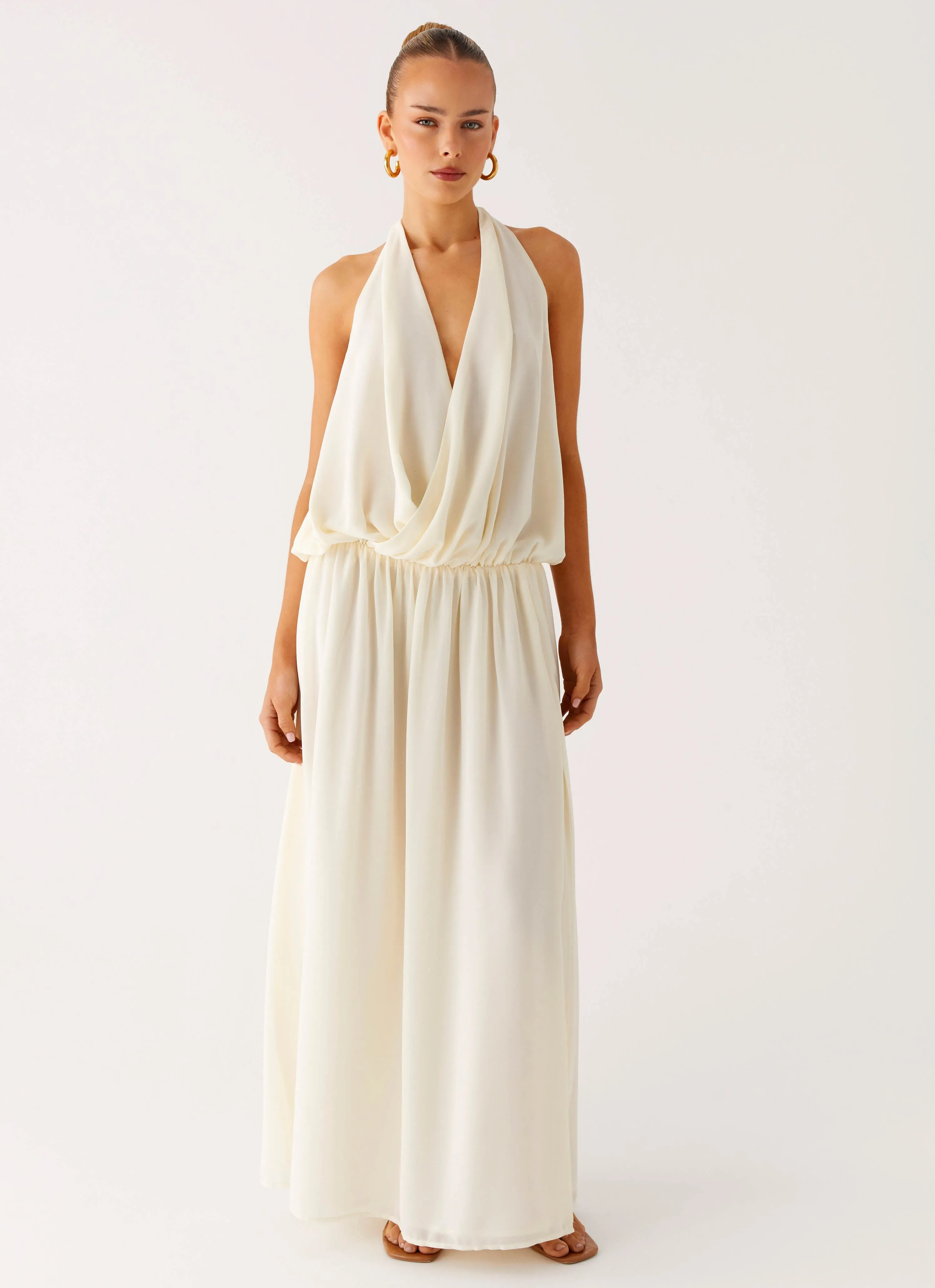 Easy Go Vibrant pattern Narlah Halter Maxi Dress - Ivory