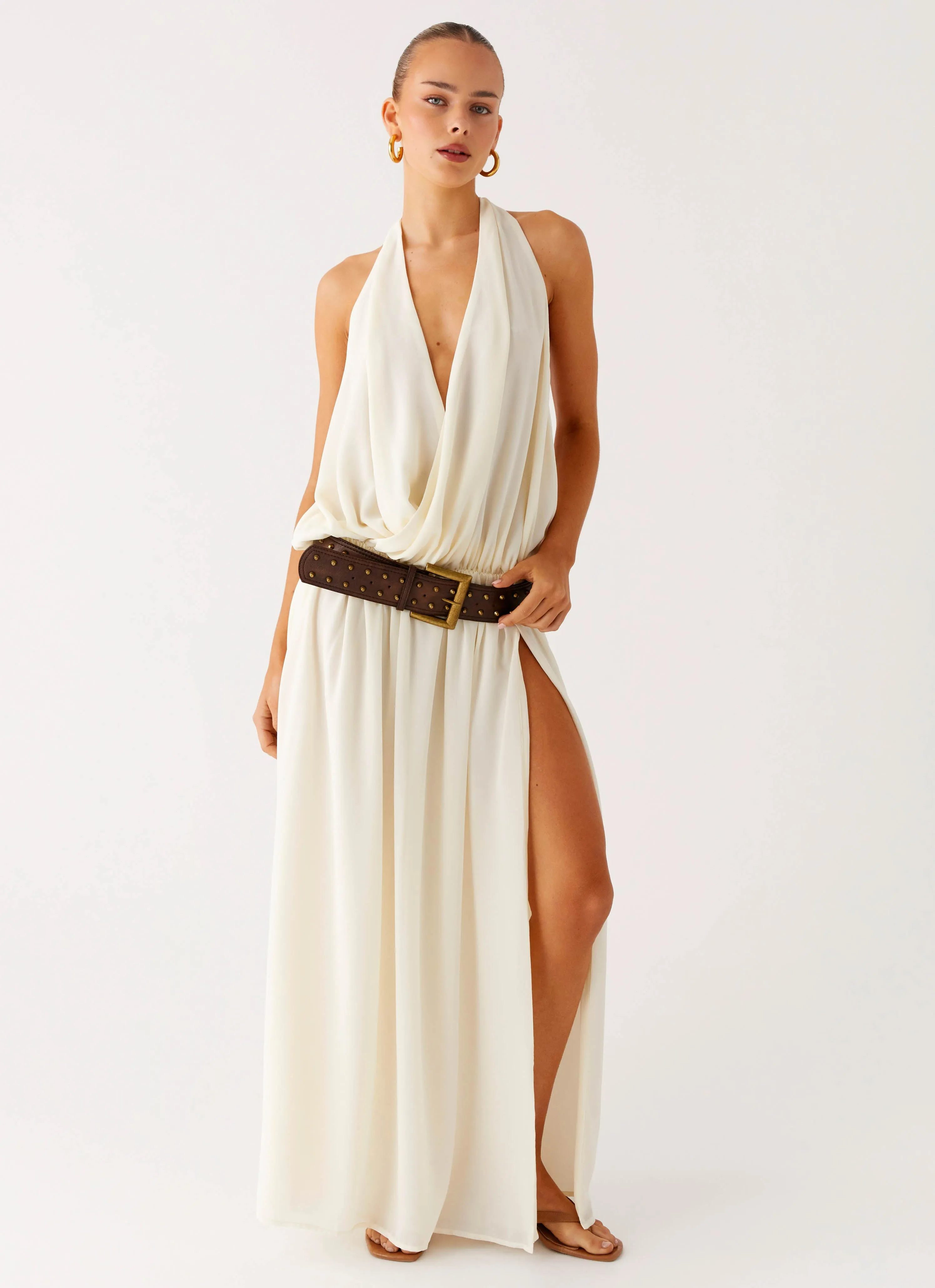 Fall Fashion Sleek Touch Narlah Halter Maxi Dress - Ivory