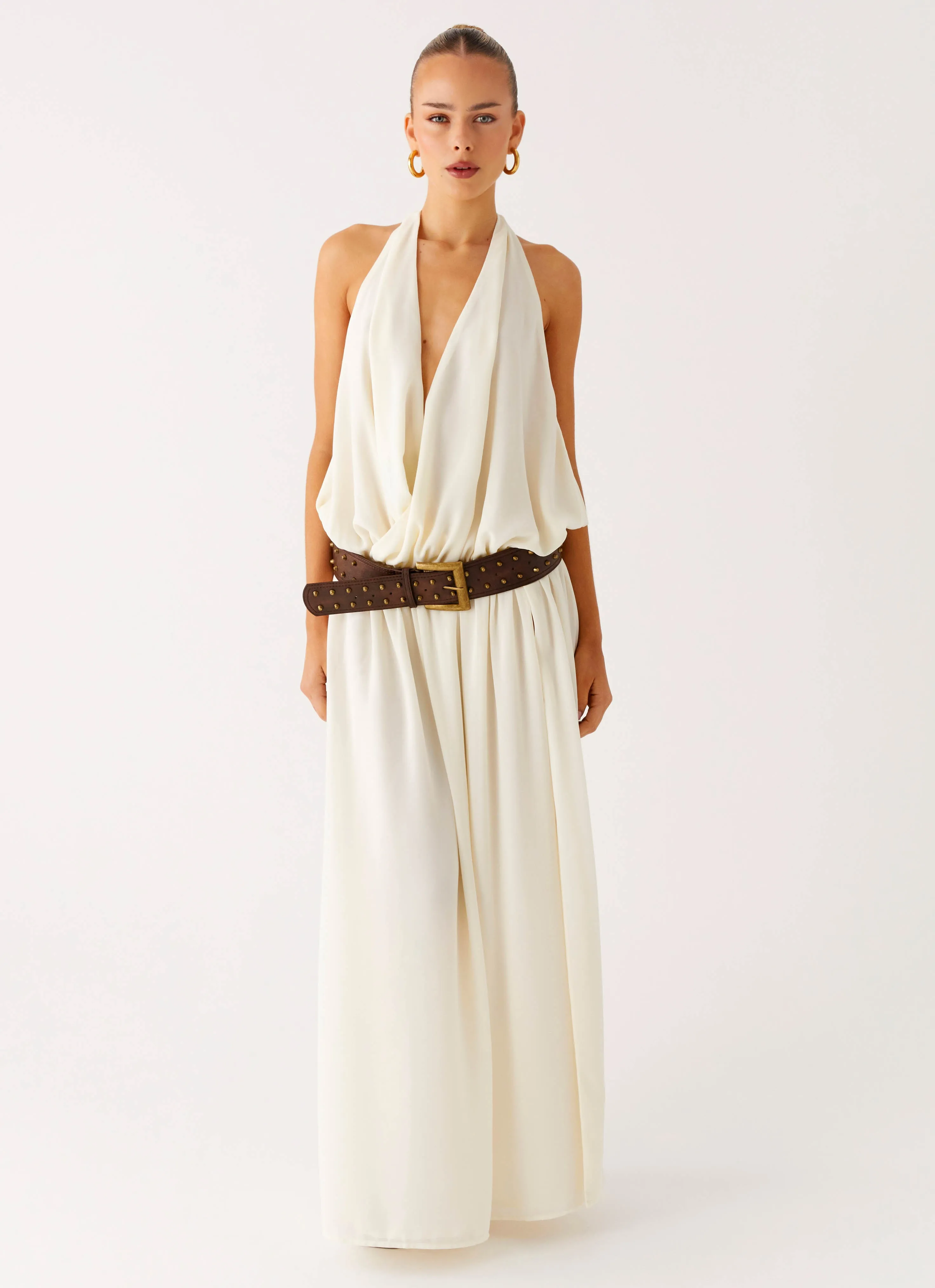 Stylish Mood Essential Style Narlah Halter Maxi Dress - Ivory