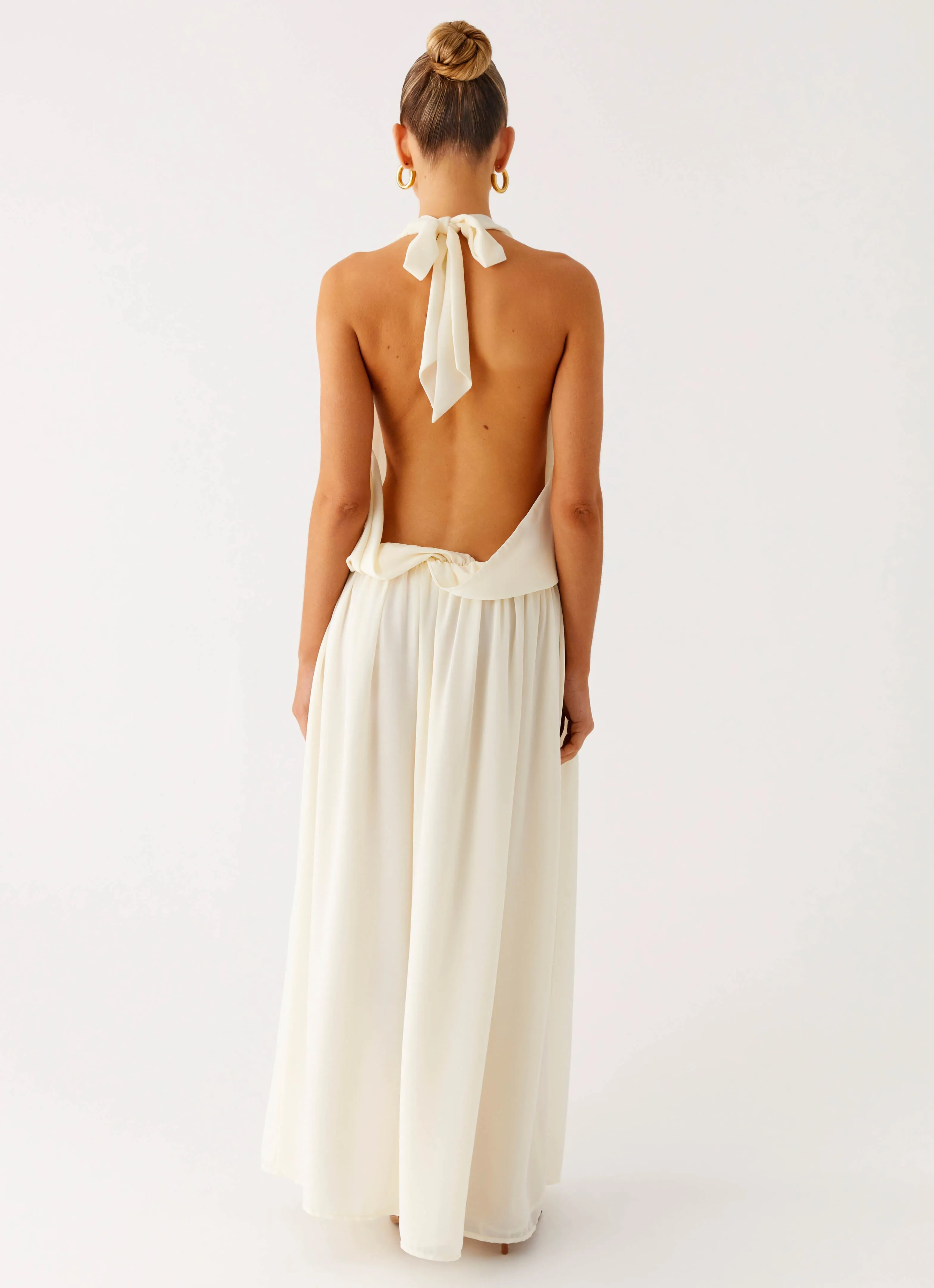 Narlah Halter Maxi Dress - Ivory Modern Lines Lightweight Wear
