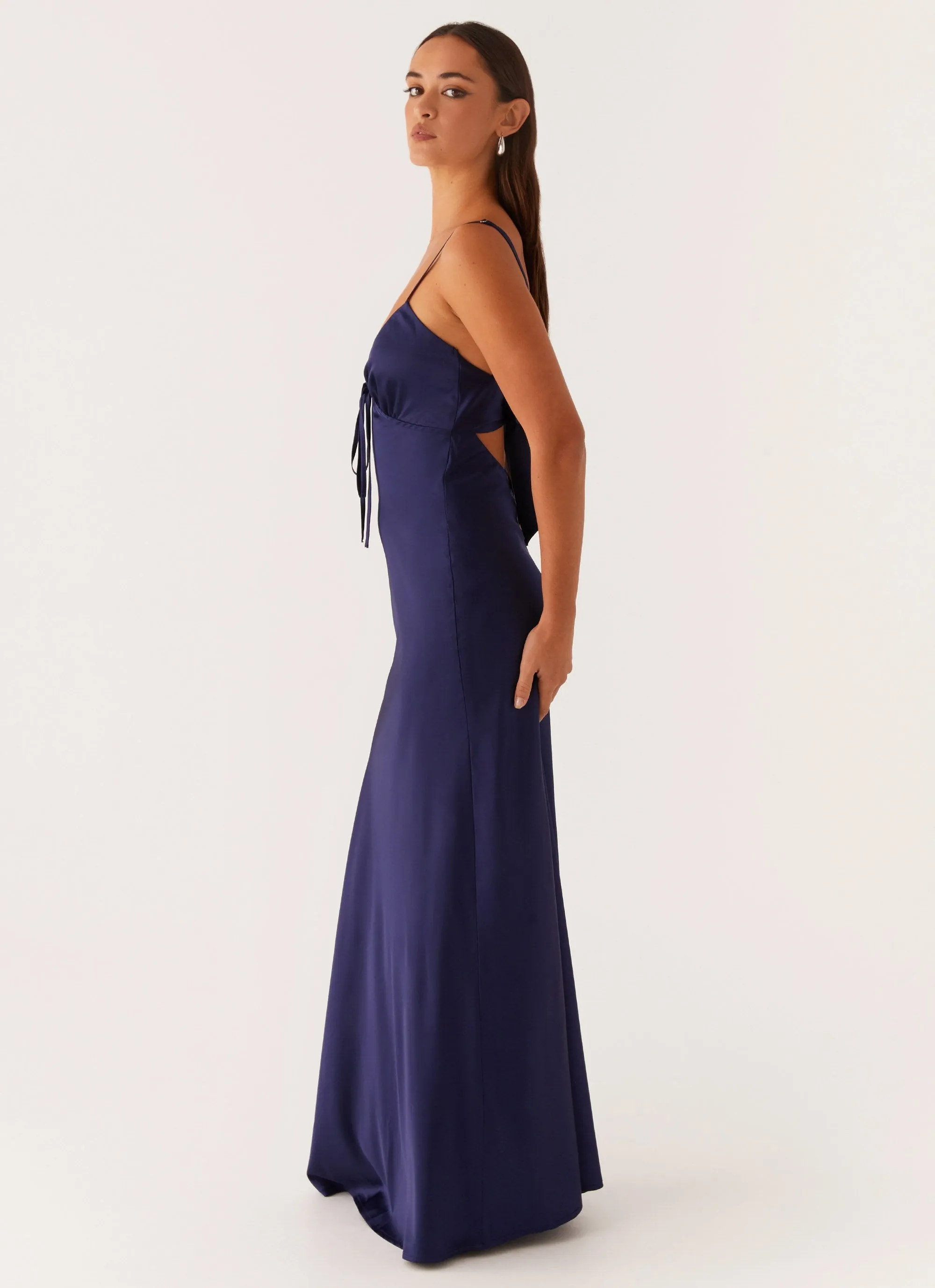 Mix-And-Match Neutral Form Flora Satin Maxi Dress - Navy