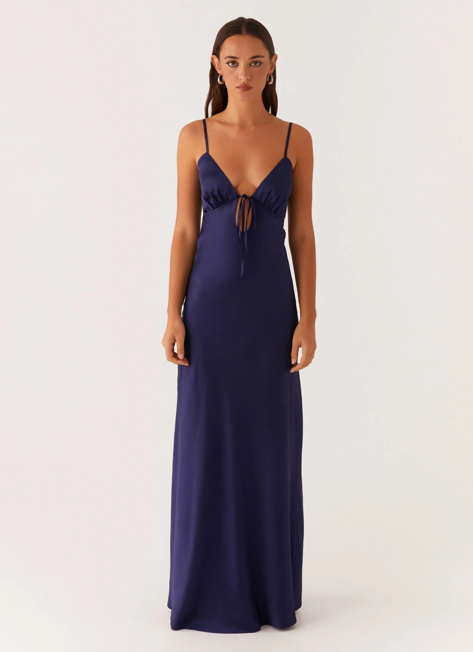 Flora Satin Maxi Dress - Navy Breathable Design Light and Comfortable