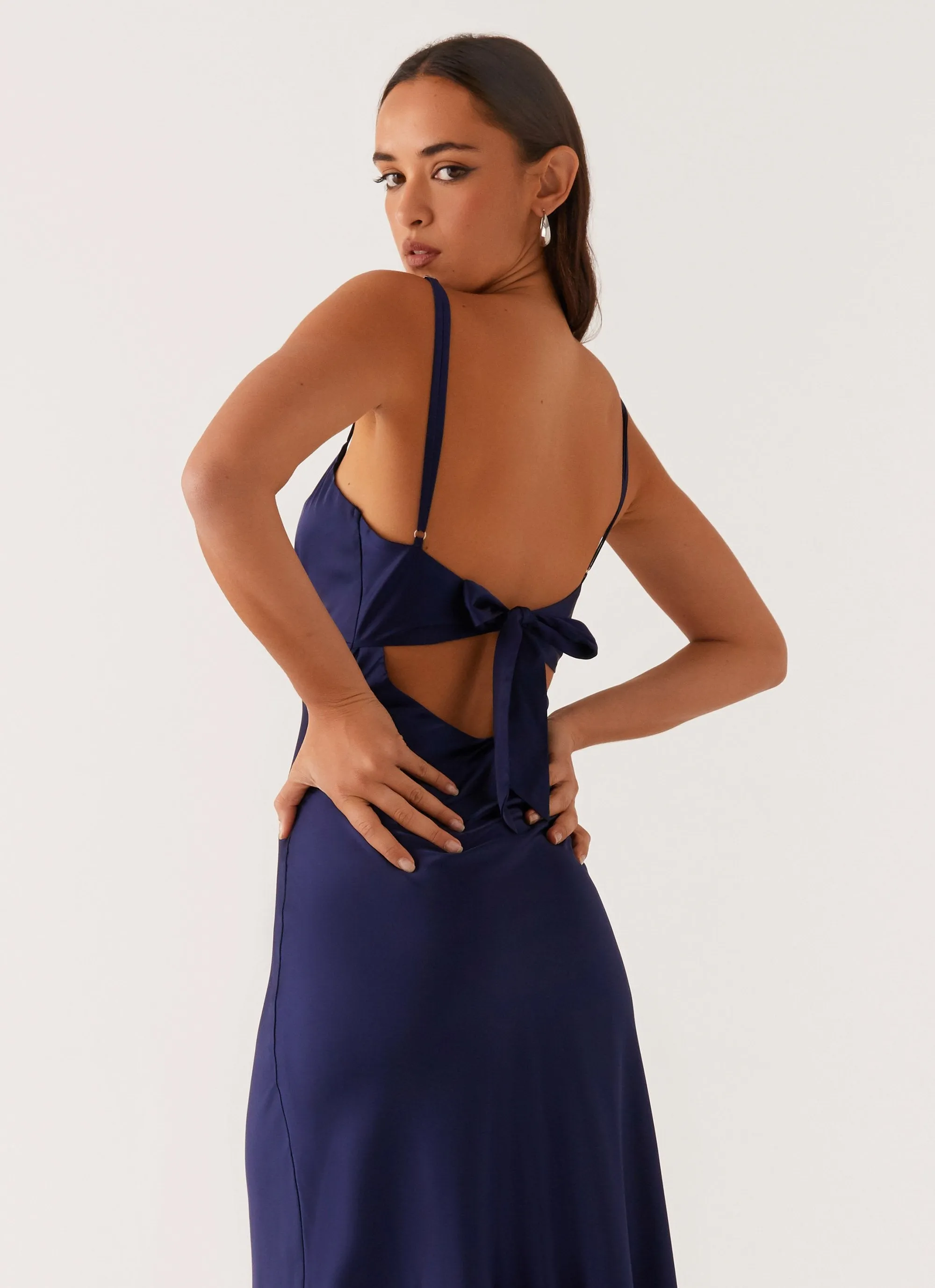 Natural Fit Flora Satin Maxi Dress - Navy