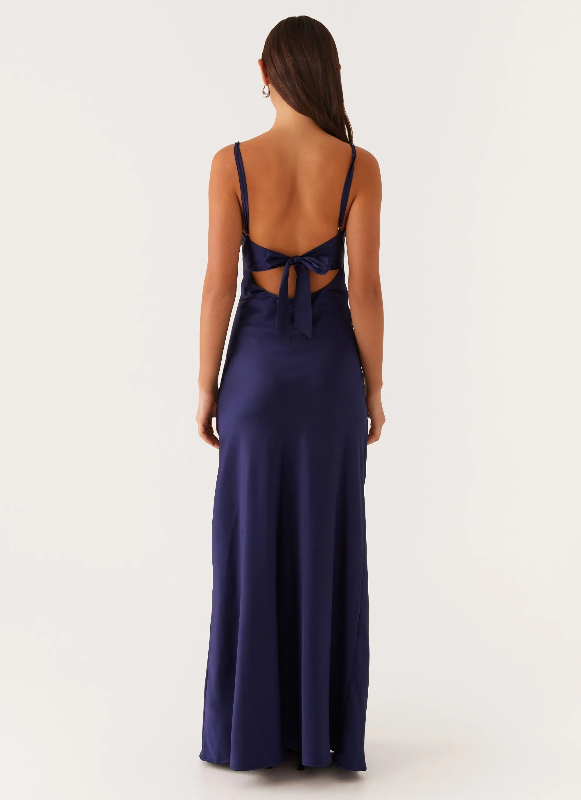 Structured-Shape Flora Satin Maxi Dress - Navy