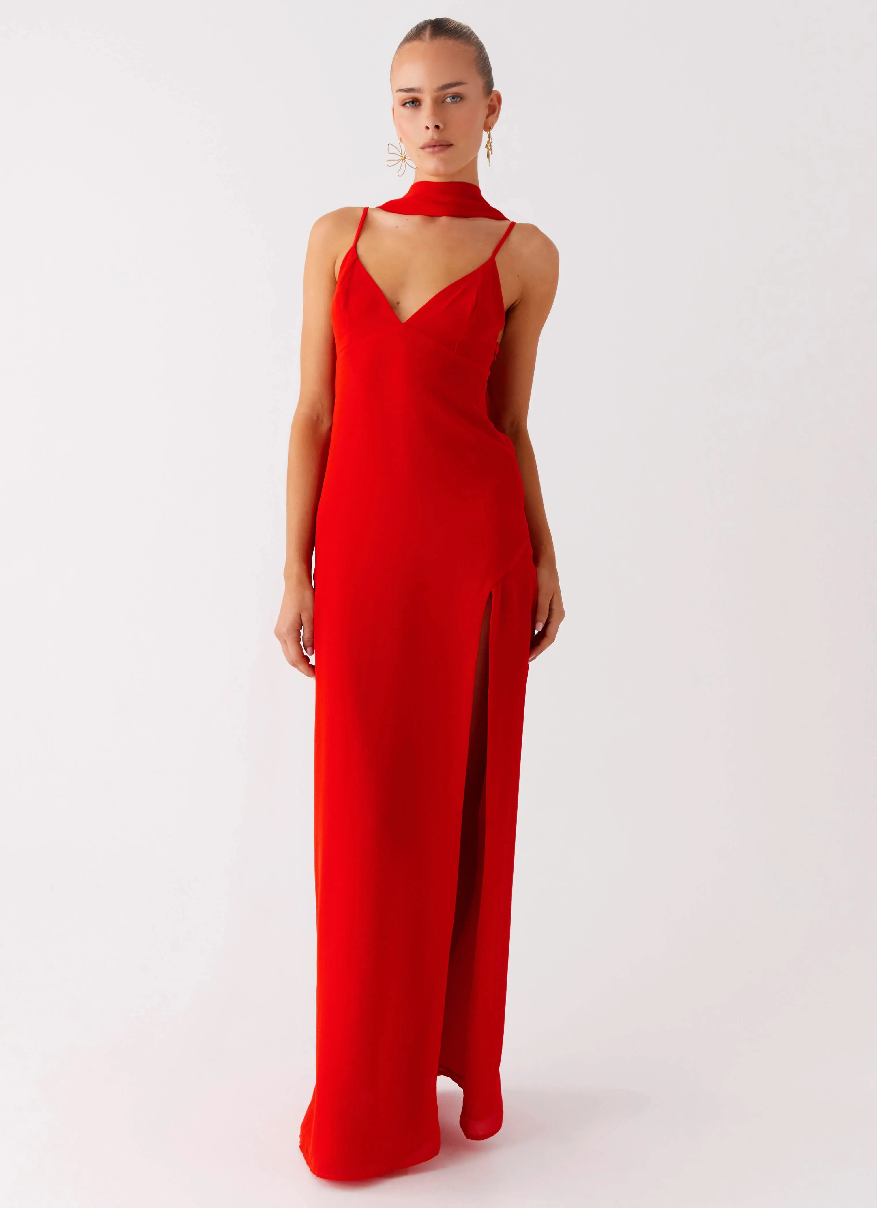 Yorke Scarf Maxi Dress - Raspberry Red Feminine Fit Picture Perfect