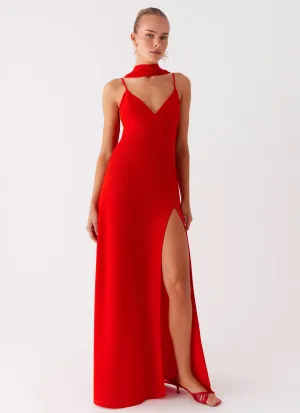 Yorke Scarf Maxi Dress - Raspberry Red Gloss Finish