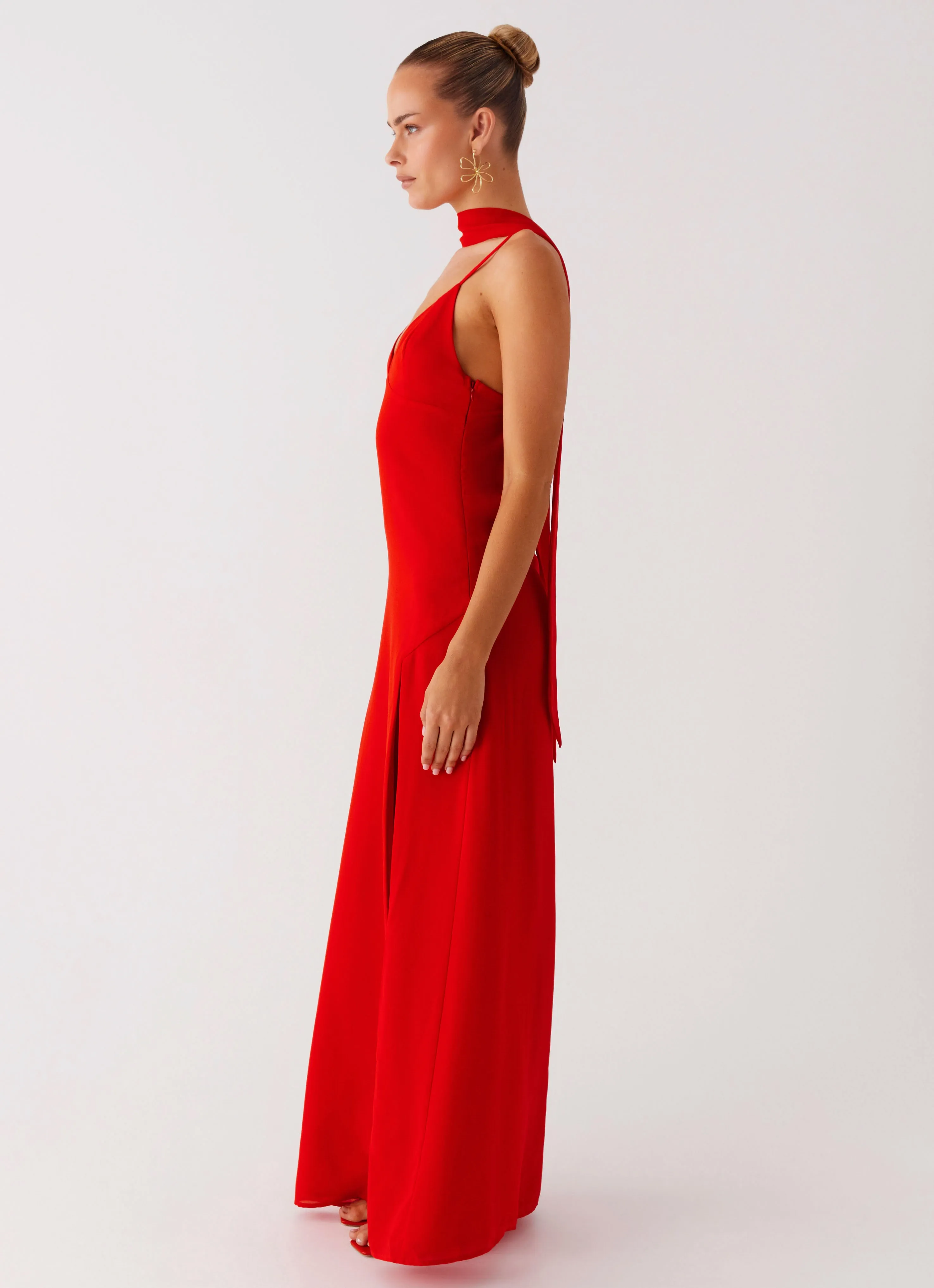 Yorke Scarf Maxi Dress - Raspberry Red Dreamy Simplicity