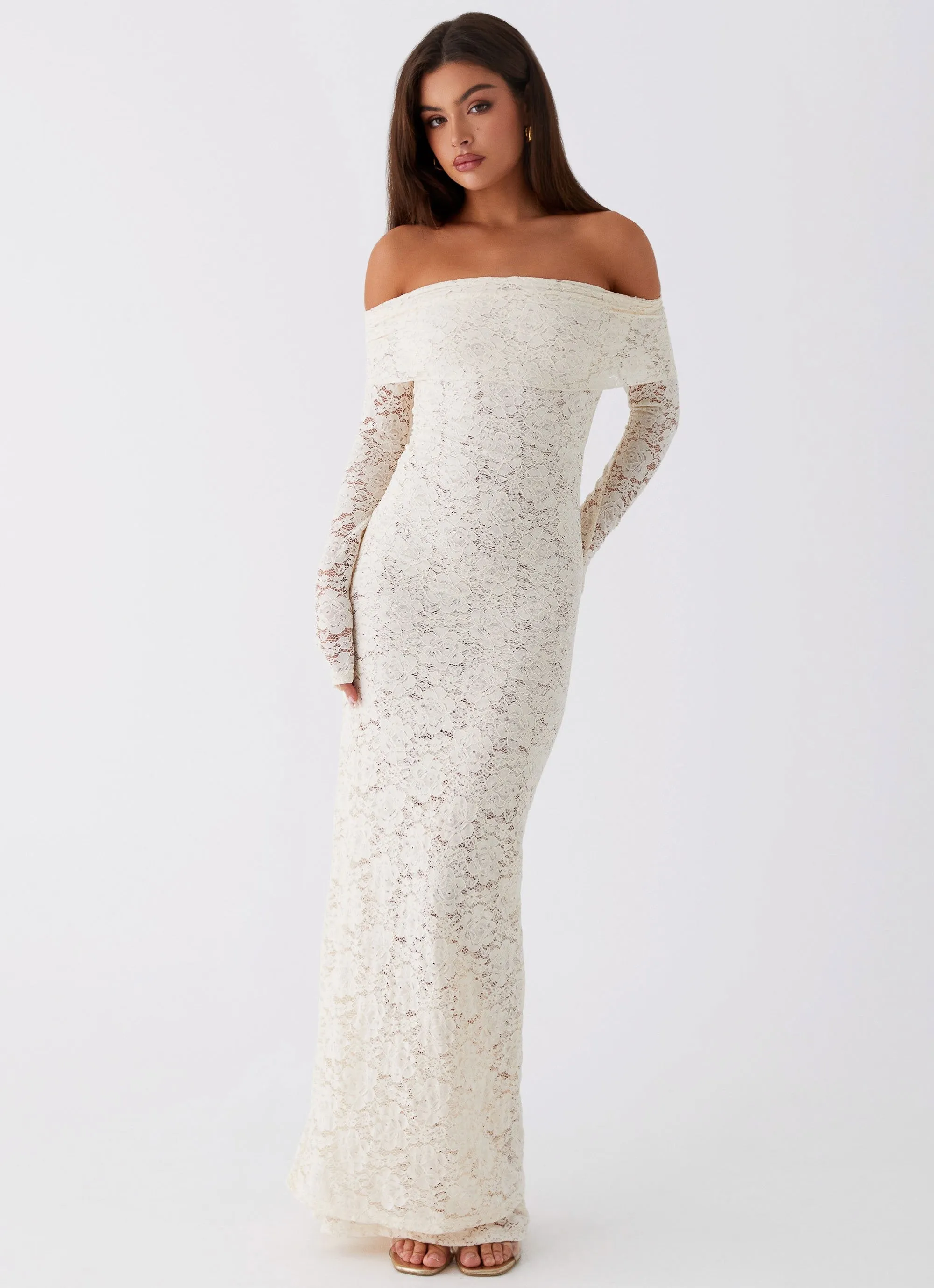 Adjustable-Straps Yours Always Lace Maxi Dress - Ivory