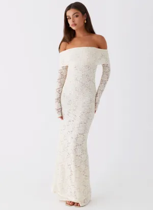 Floral Pattern Yours Always Lace Maxi Dress - Ivory