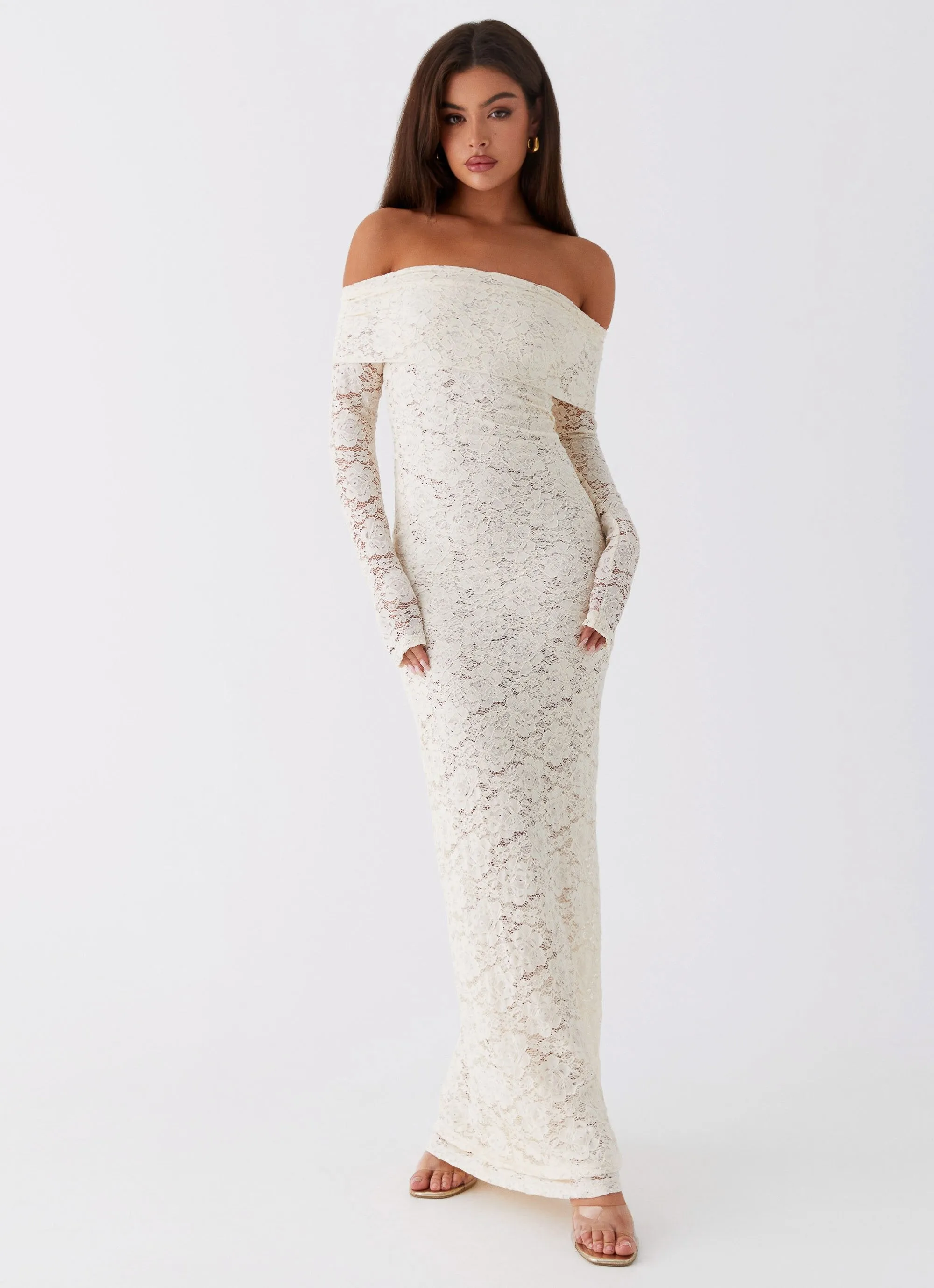 Evening Classic Skin Touch Yours Always Lace Maxi Dress - Ivory
