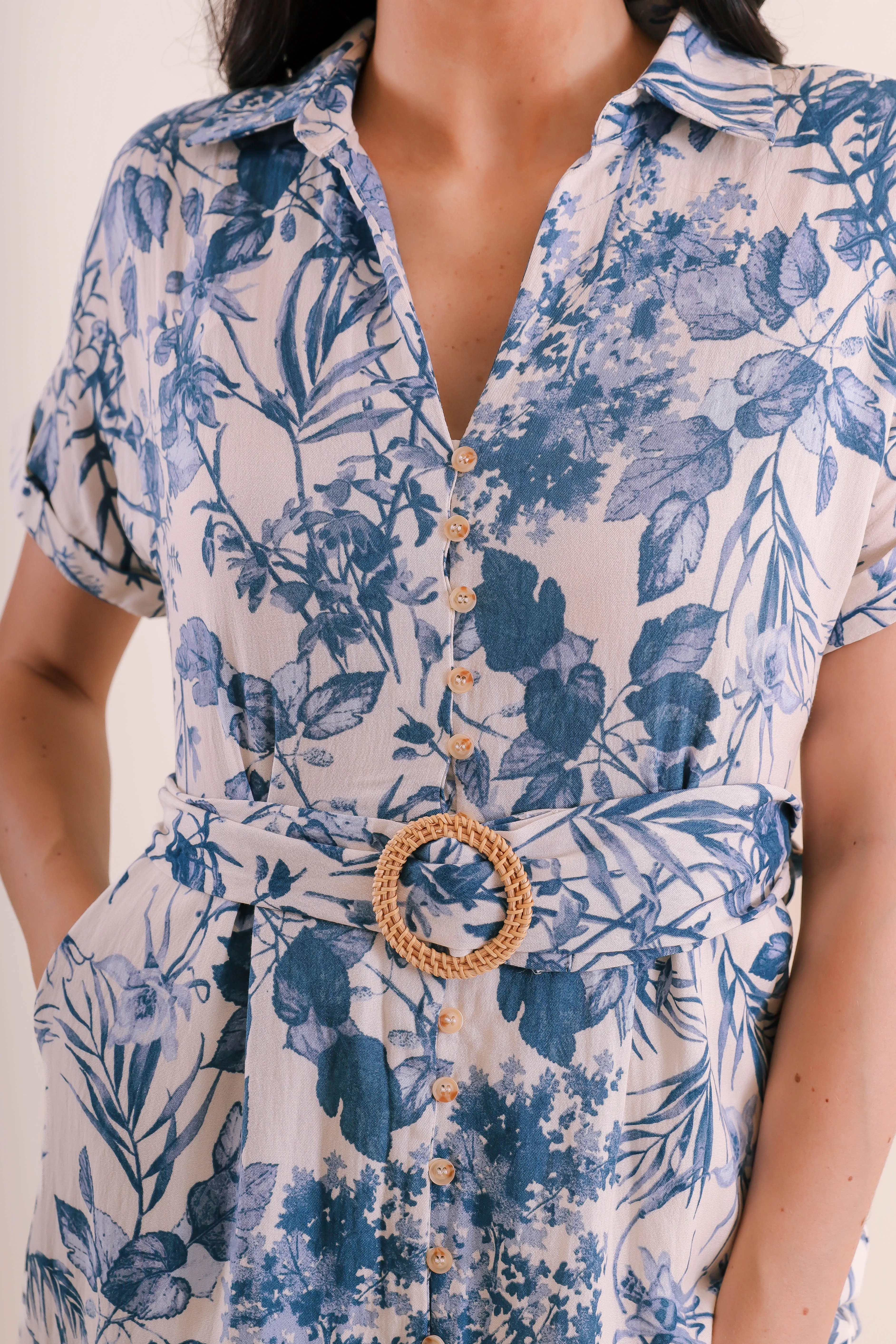 Snap-Closure In Between The Leaves Midi Dress