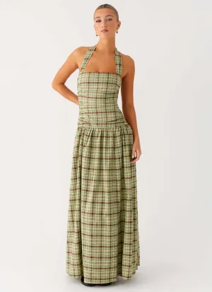 Lilith Maxi Dress - Forest Plaid Curvy Glam Texture Mood