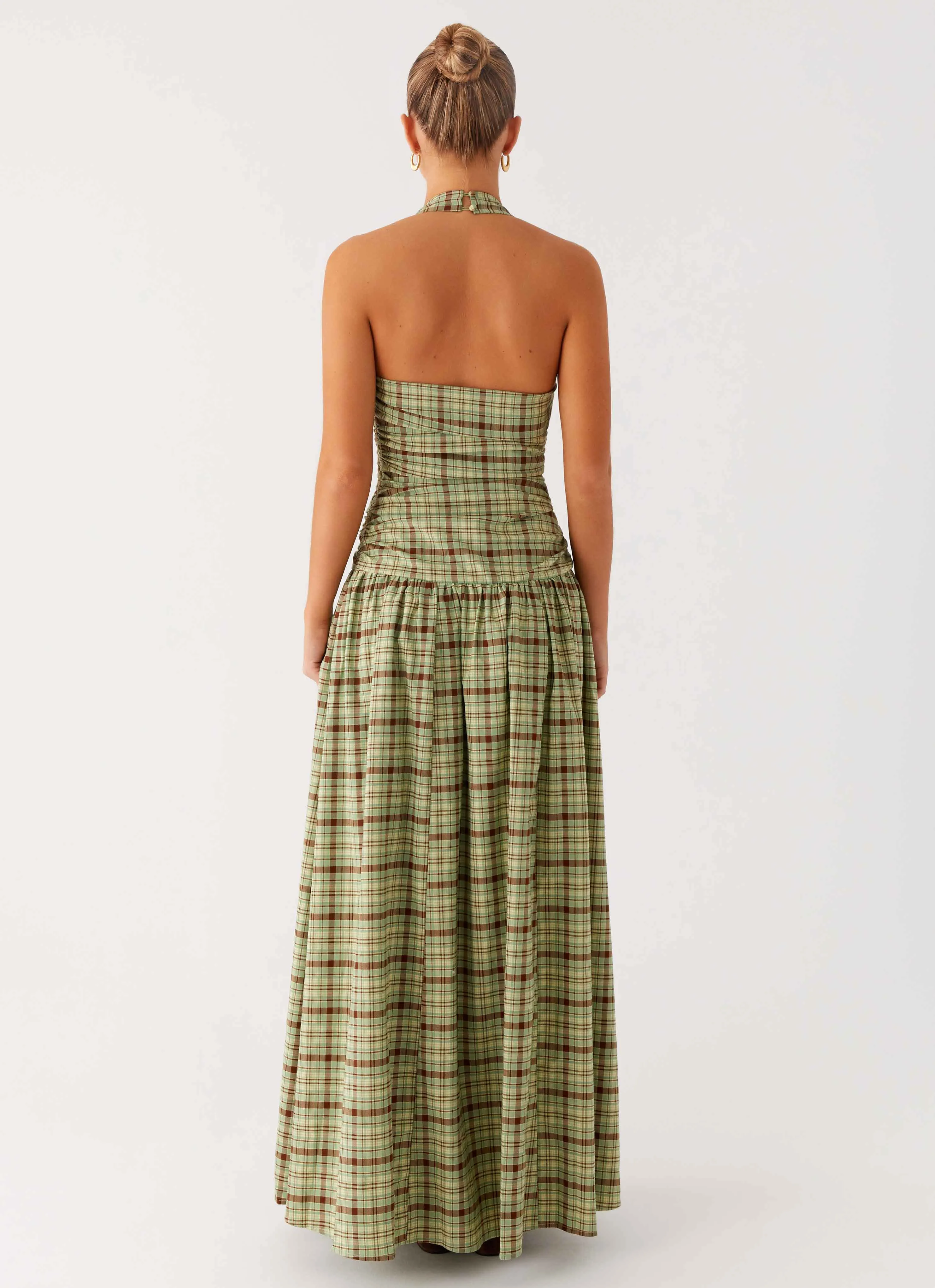 Lilith Maxi Dress - Forest Plaid Soft Lines Chill Style