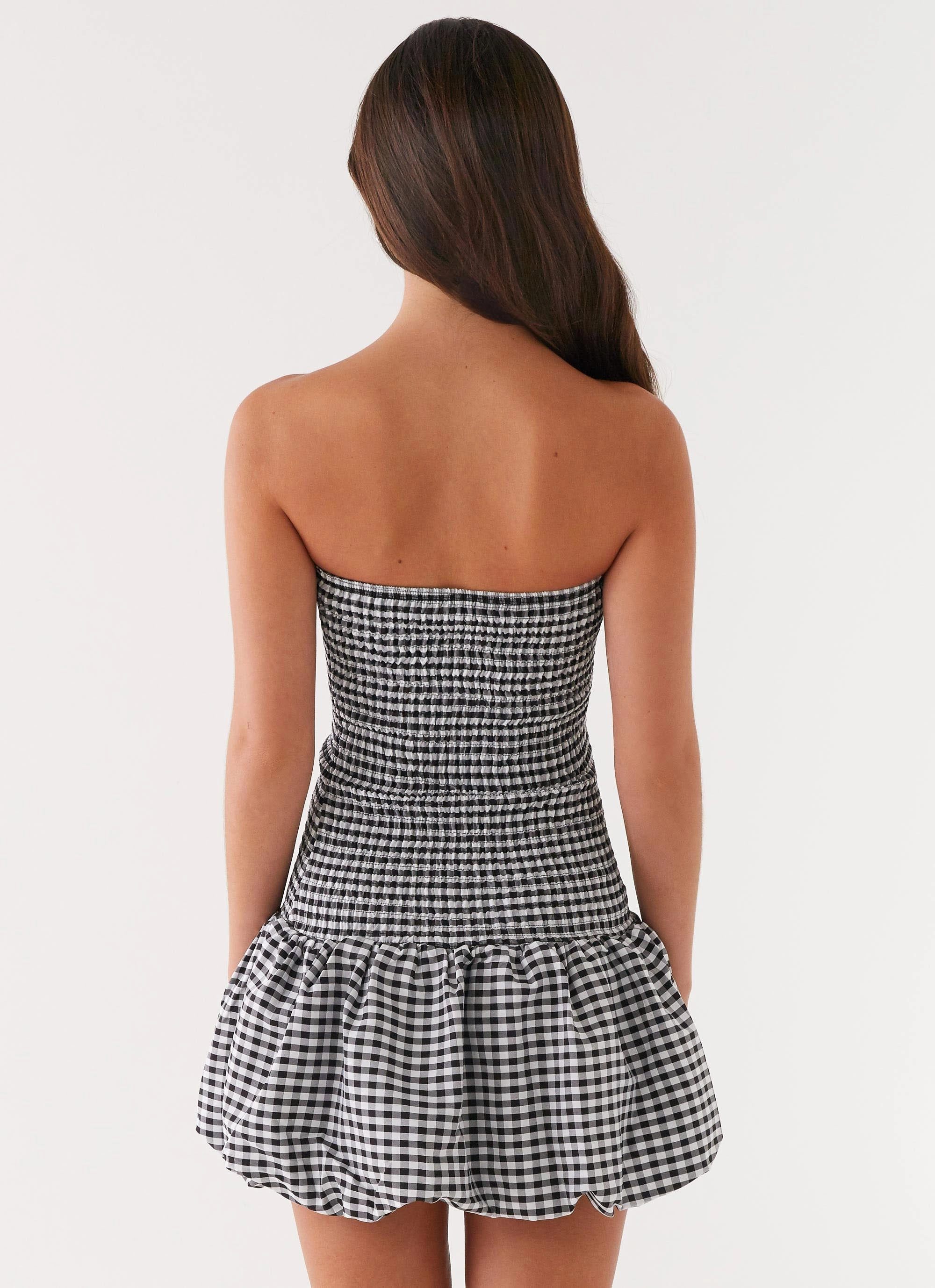 Jewel Accent Art Event Martell Mini Dress - Black Gingham