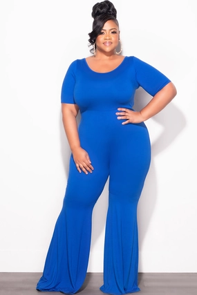 Final Plus Size Bell Bottom Jumpsuit in Royal Blue TaglessComfort Abrasion Resistant Material