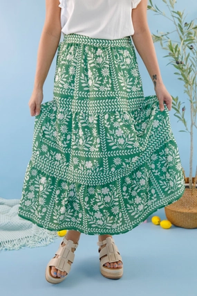 Anti Pilling Surface Body Shape Lots Of Happiness Midi Skirt-Green