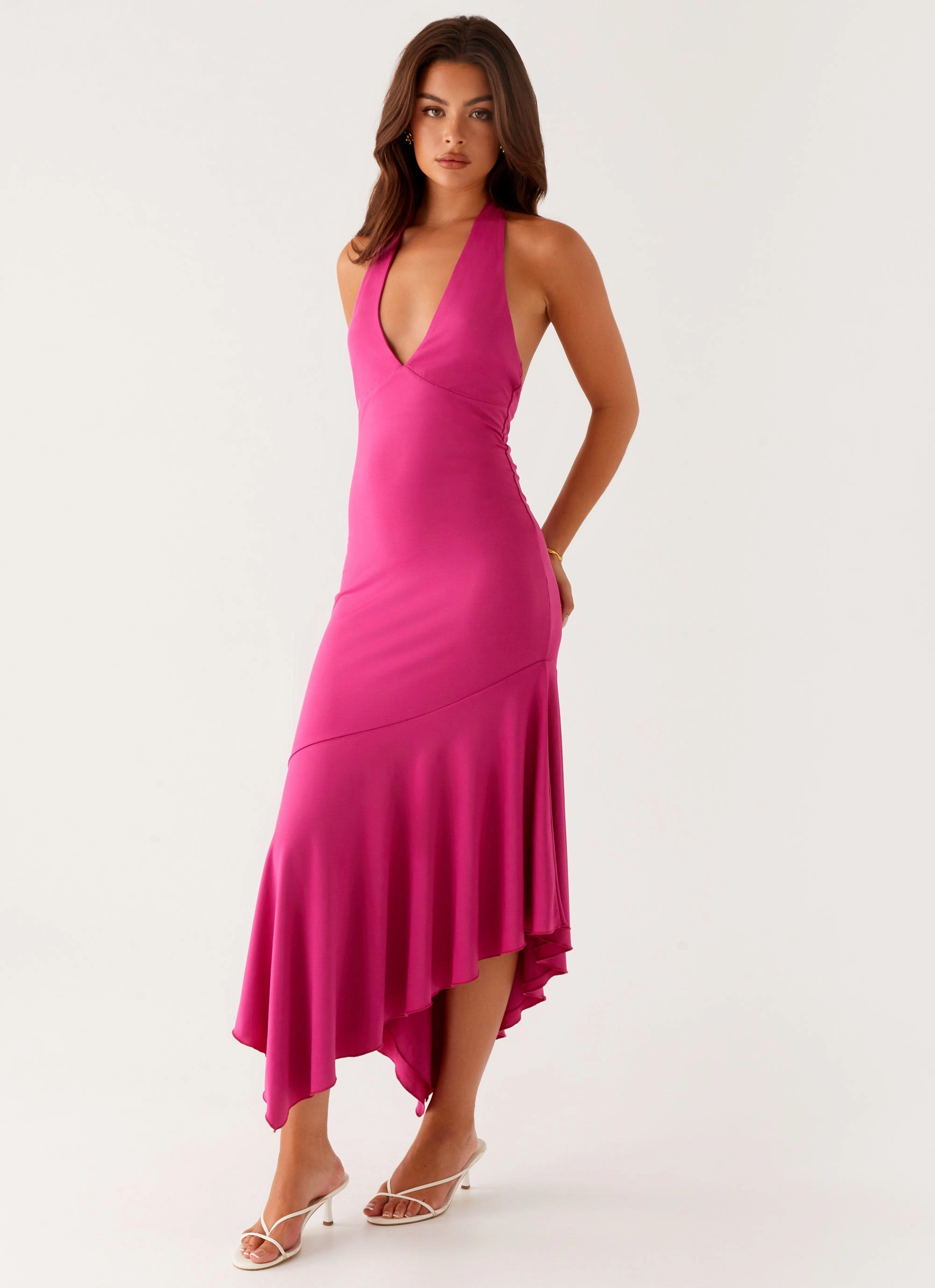 Perdita Midi Dress - Fuchsia Silk Flow