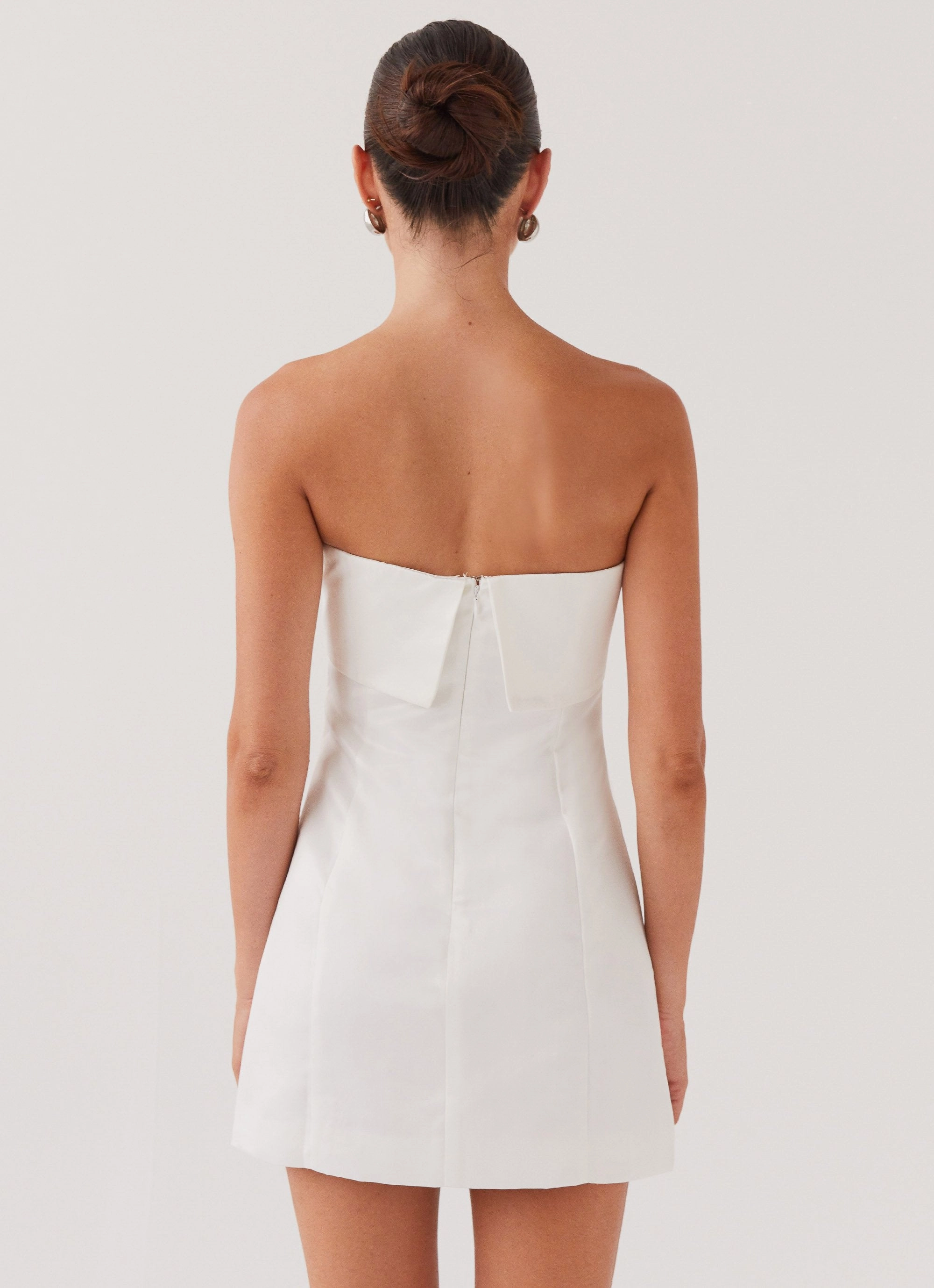 Bombshell Tube Mini Dress - White Pearl Contrasting Detail Formal Style