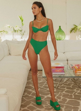 Eternal Summers High Waisted Bikini Bottom - Jade Green FullLengthZip