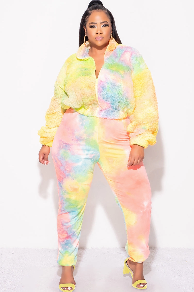 Final Sale Plus Size 2pc Set Fleece Jacket & Legging in Pastel Rainbow TaglessComfort Breath Fit