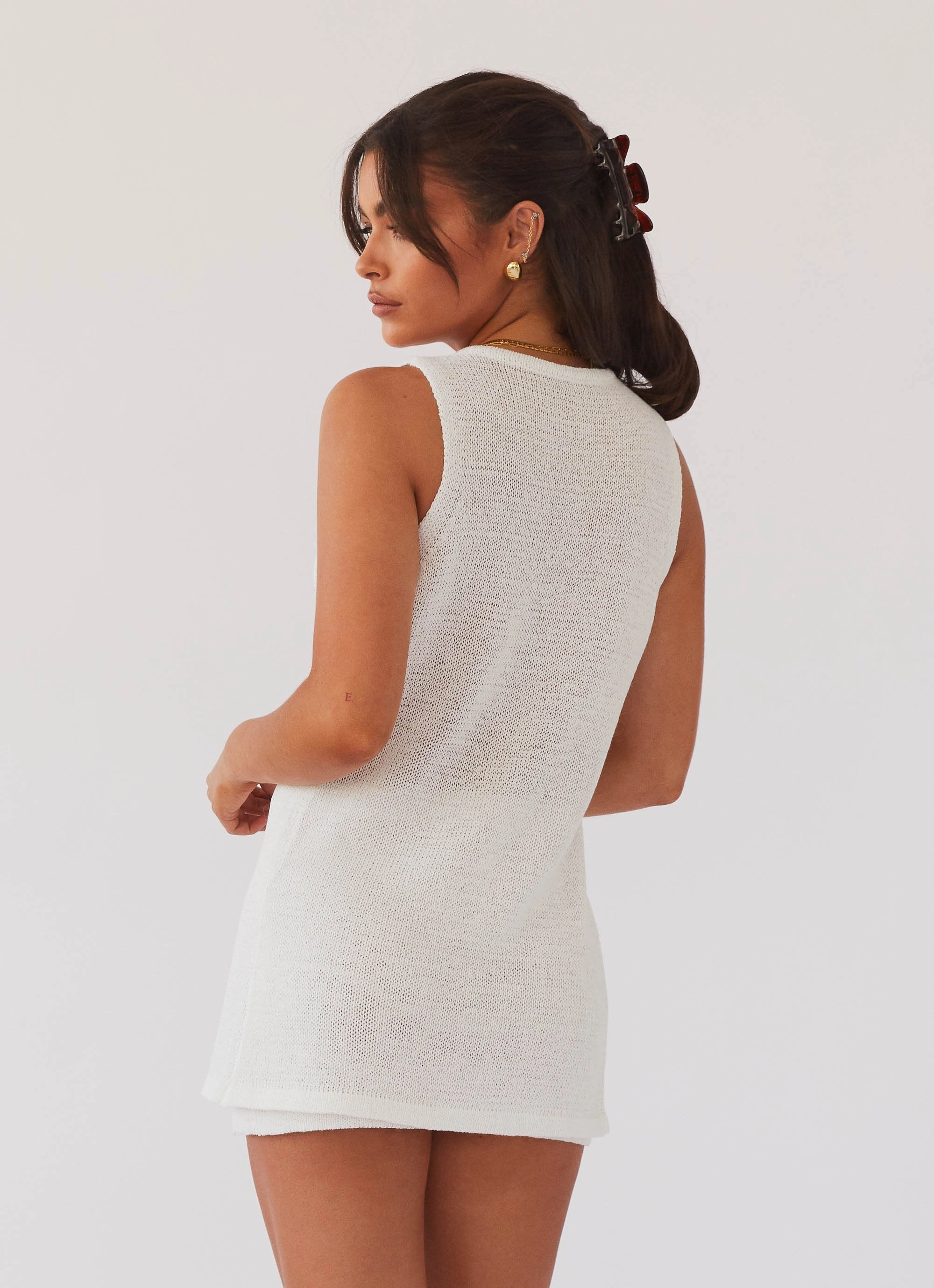 Capri Glow Knit Top - White Flexible Ribbed Cuffs