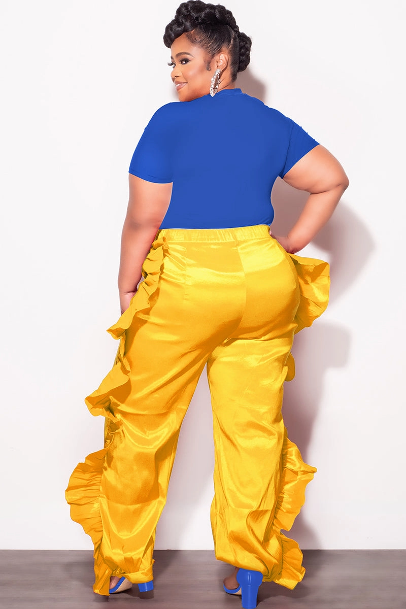 Wind Resistance Final Sale Plus Size Blue Fitted T-Shirt Oh She Thick Thick in Yellow