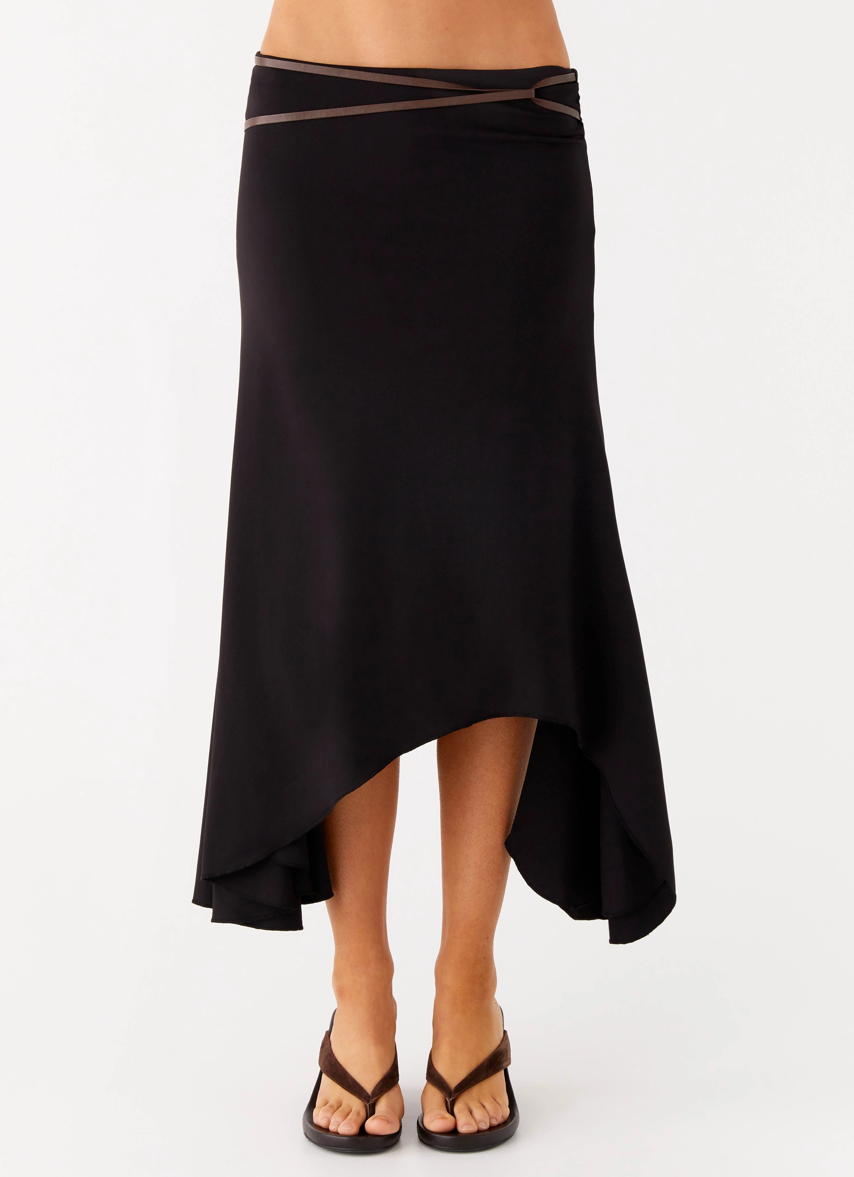Seattle Midi Skirt - Black Dark wash Plaid detail