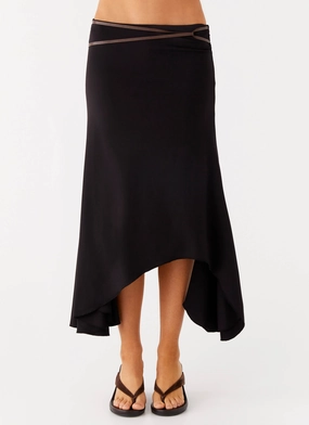 Seattle Midi Skirt - Black Dark wash Plaid detail