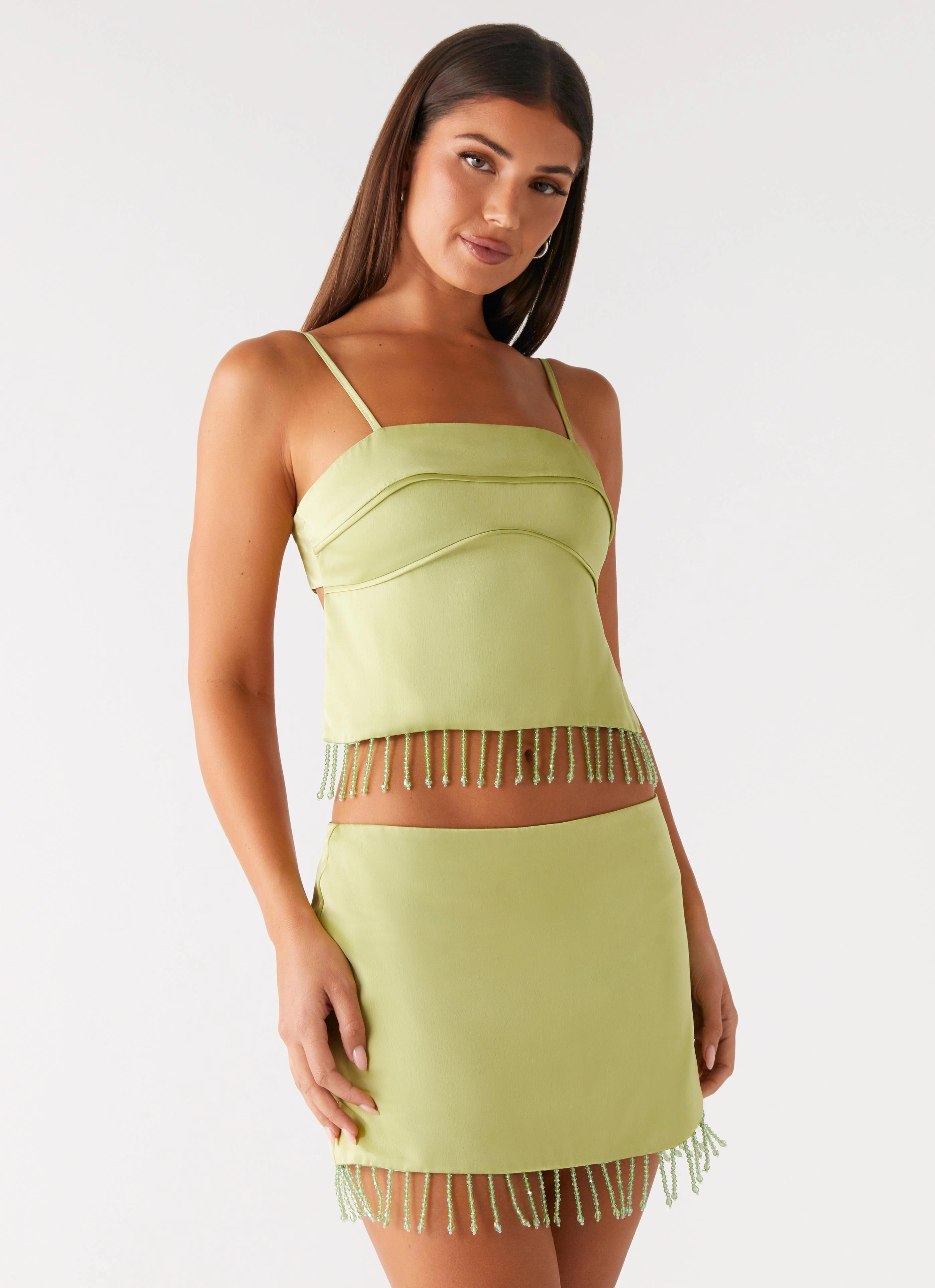 Bora Bora Beaded Top - Lime Summer Dress
