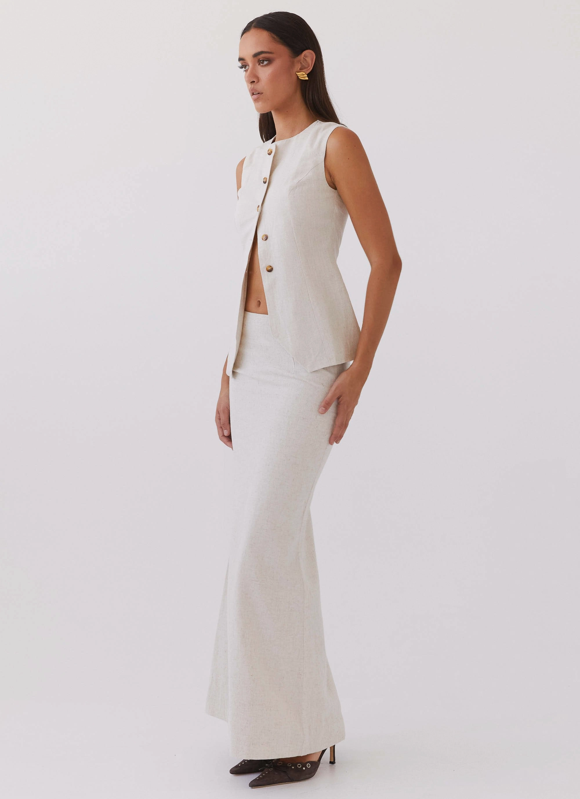 Rugged Wear Born For Bordeaux Linen Midi Skirt - Oatmeal