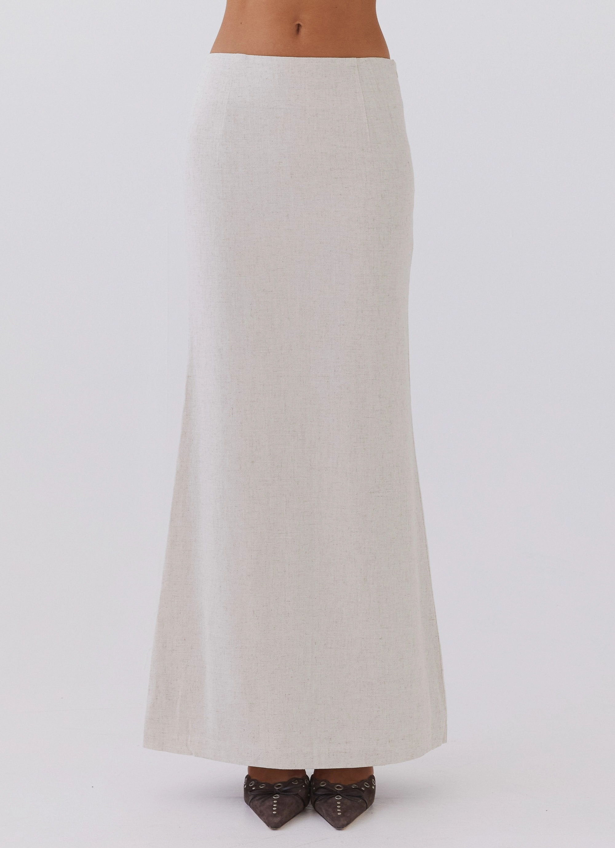 Born For Bordeaux Linen Midi Skirt - Oatmeal Stain Repellent Coating