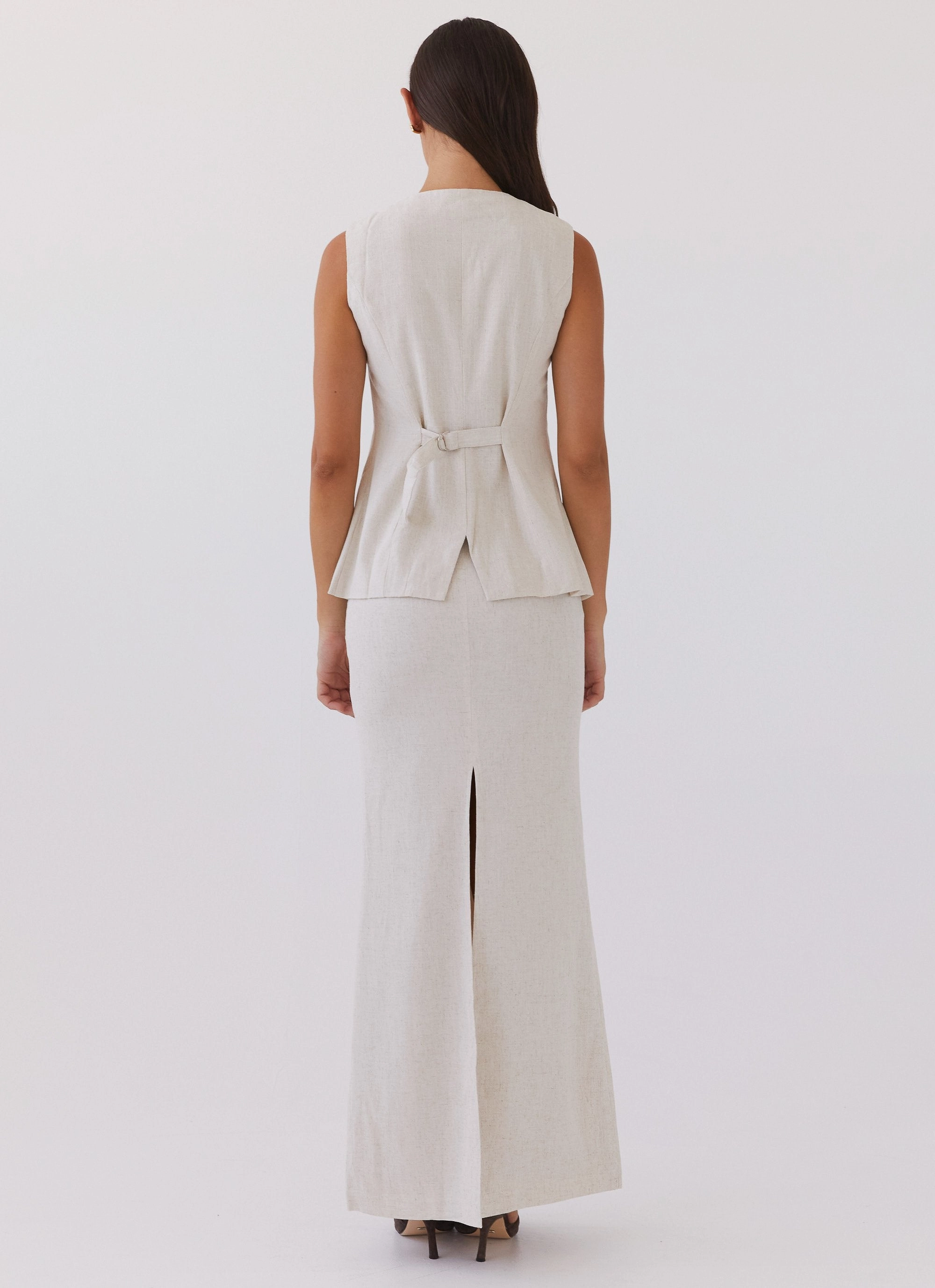 Born For Bordeaux Linen Midi Skirt - Oatmeal Quick Fit Design
