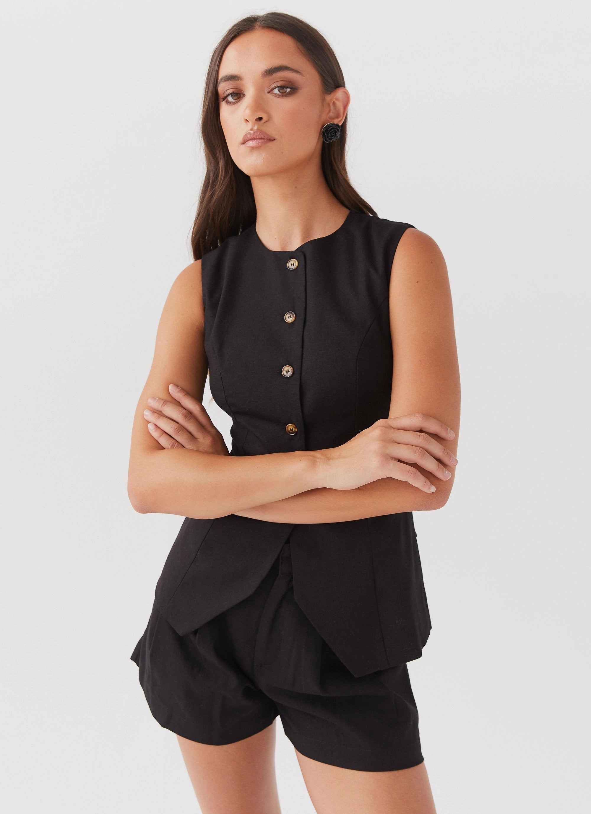 Born For Bordeaux Linen Vest - Black Anti Pilling