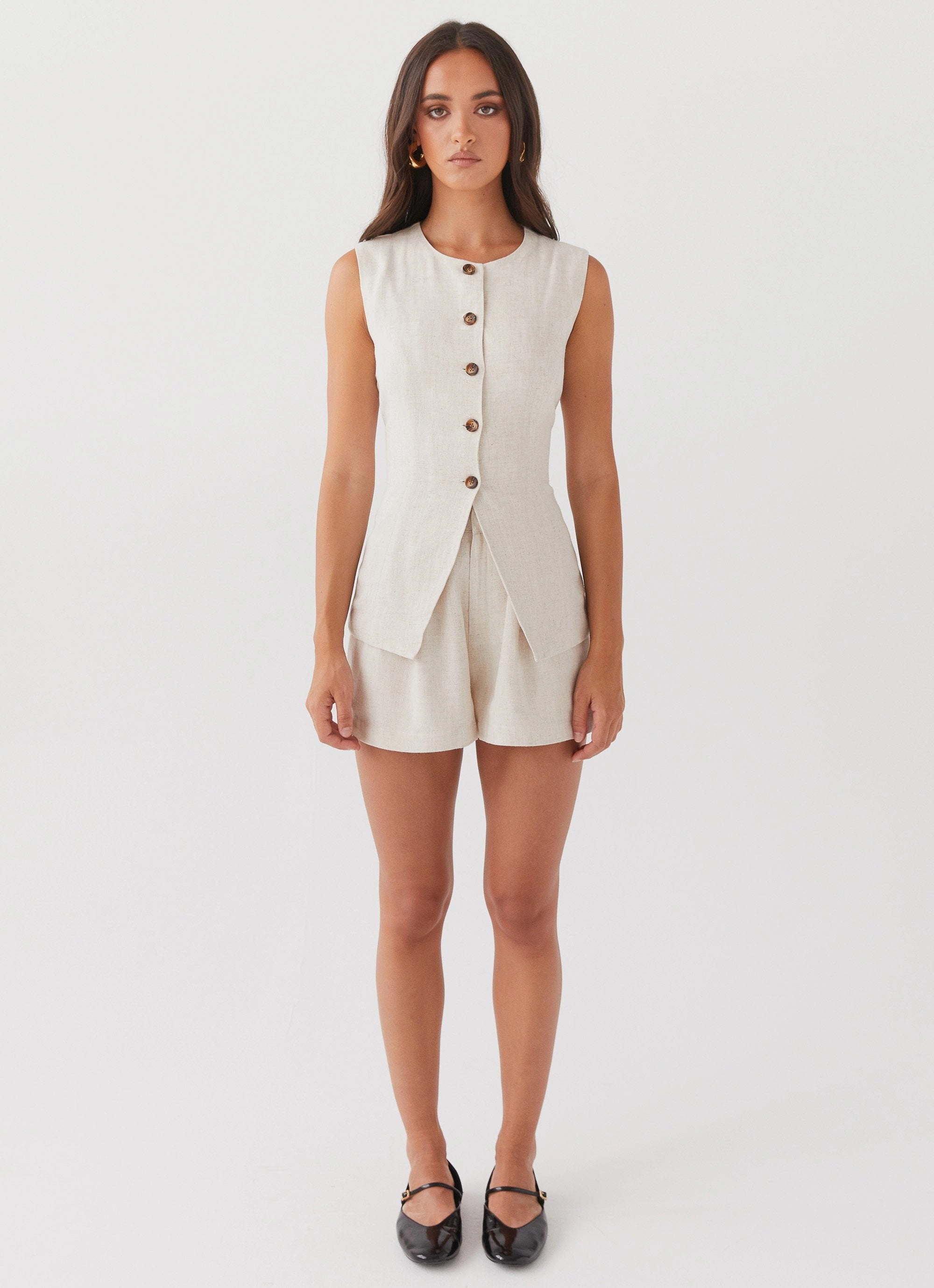 Mesh Lining Born For Bordeaux Linen Vest - Oatmeal