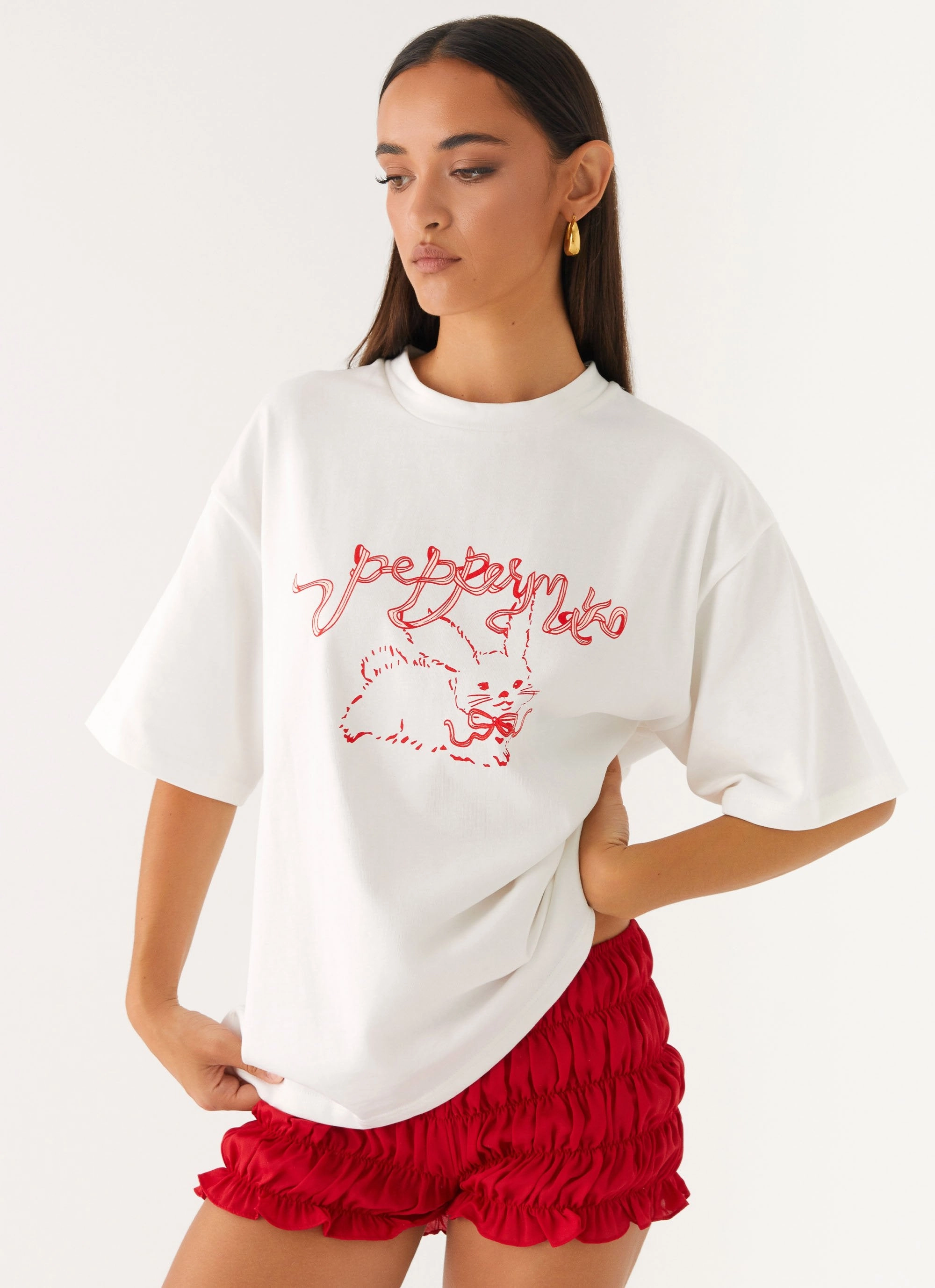 Born To Have Fun Oversized Graphic Tee - Pink Bunny Vintage Shirt