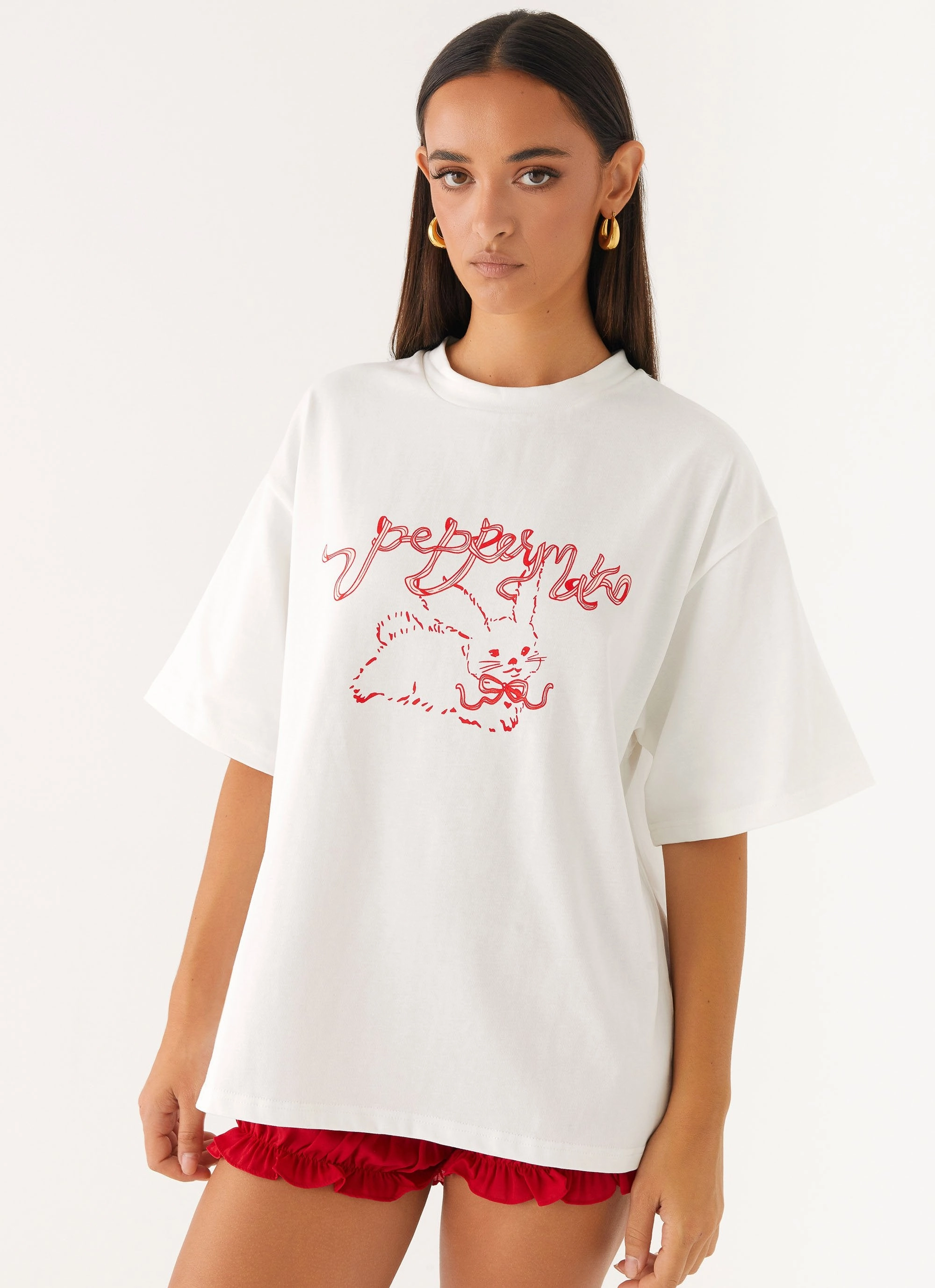 Born To Have Fun Oversized Graphic Tee - Pink Bunny Low Profile Zipper Closure LightReflectiveTrim