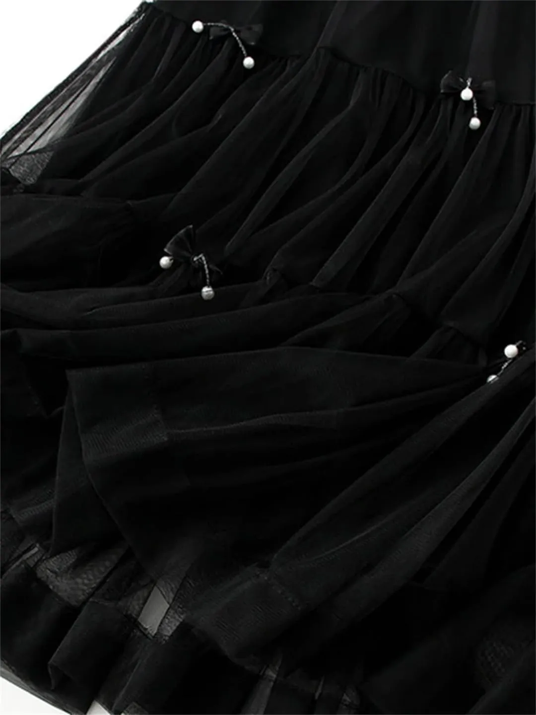 Bow Mesh Cake Skirts for Women High Waist Solid Color Stitching Party Clothing