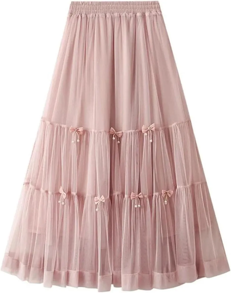 Bow Mesh Cake Skirts for Women High Waist Solid Color Stitching Party Clothing