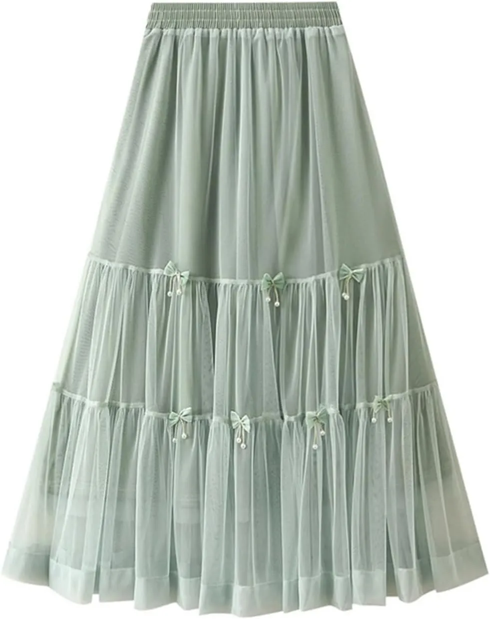 Bow Mesh Cake Skirts for Women High Waist Solid Color Stitching Party Clothing