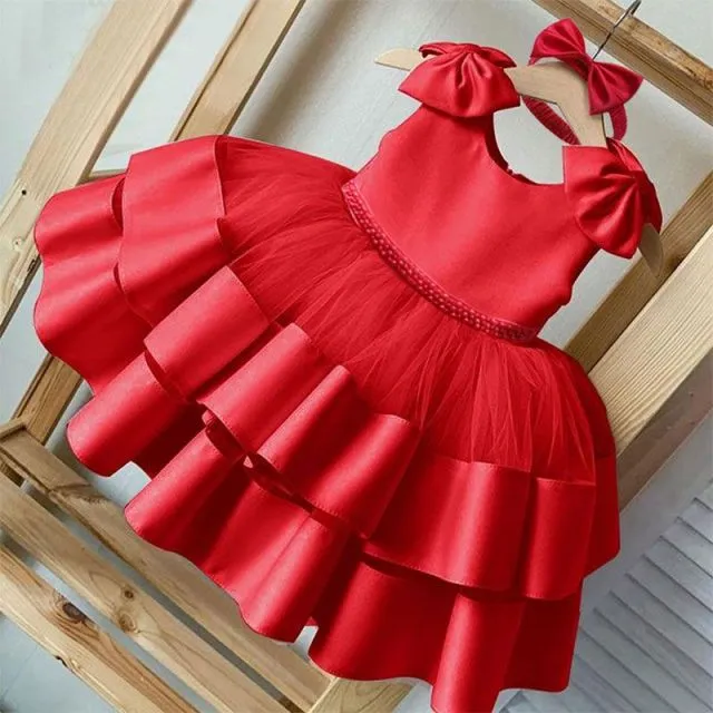 Bows and Gems Baby Flower Girl Dress or 1st Birthday Party Dress
