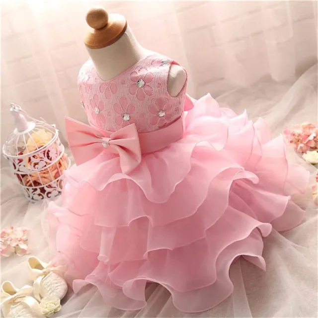 Bows and Gems Baby Flower Girl Dress or 1st Birthday Party Dress