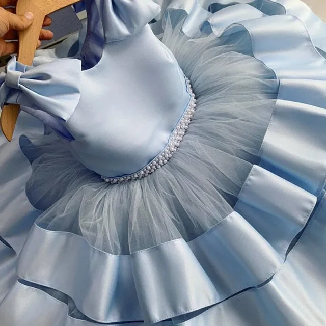Bows and Gems Baby Flower Girl Dress or 1st Birthday Party Dress